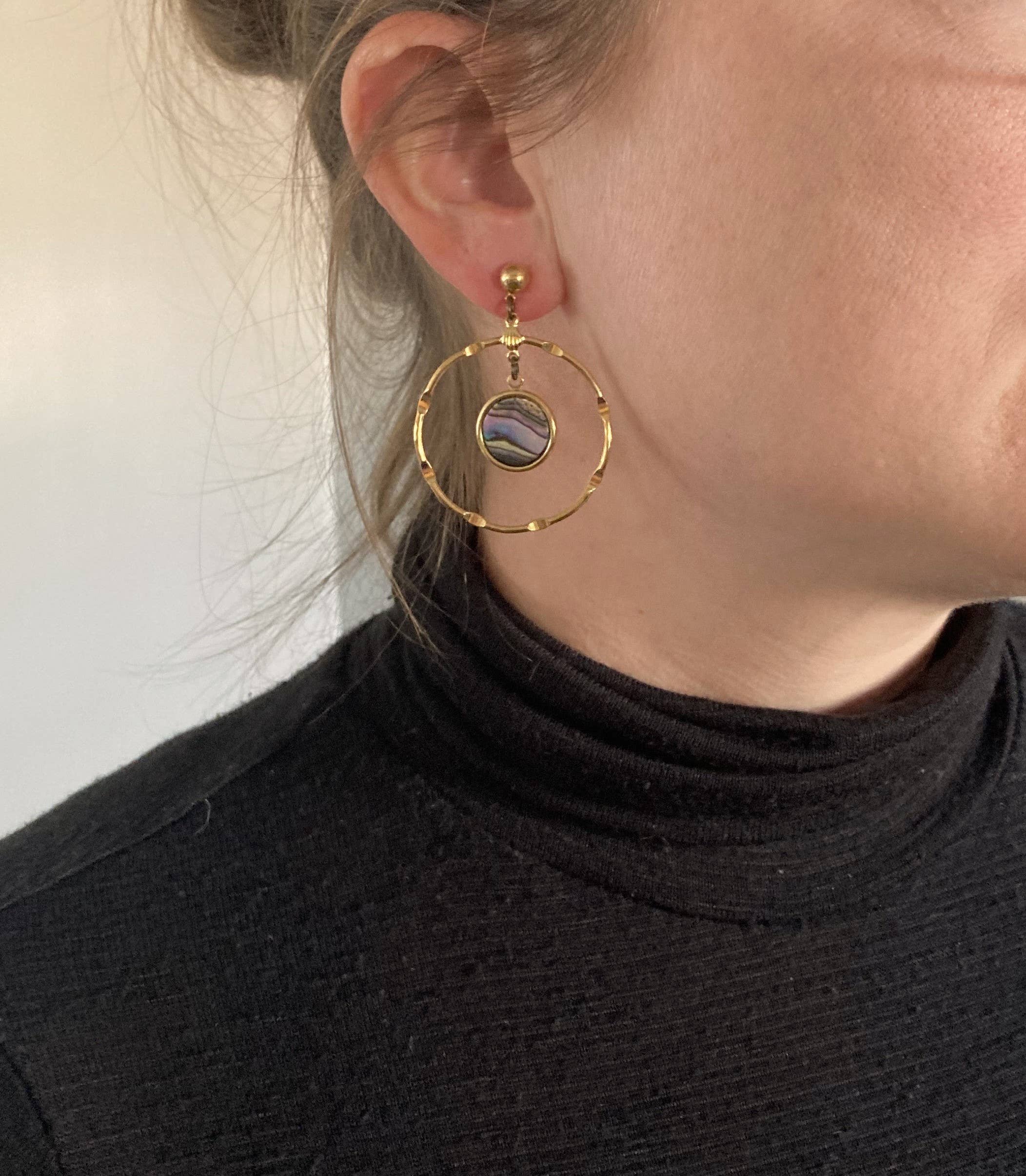 Abalone Shell & Gold Hoop Earrings