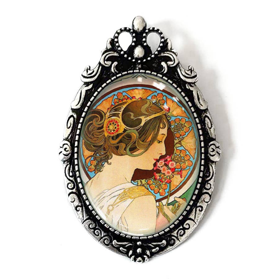 Art Nouveau Mucha Primrose Brooch Vintage La Primavera Art