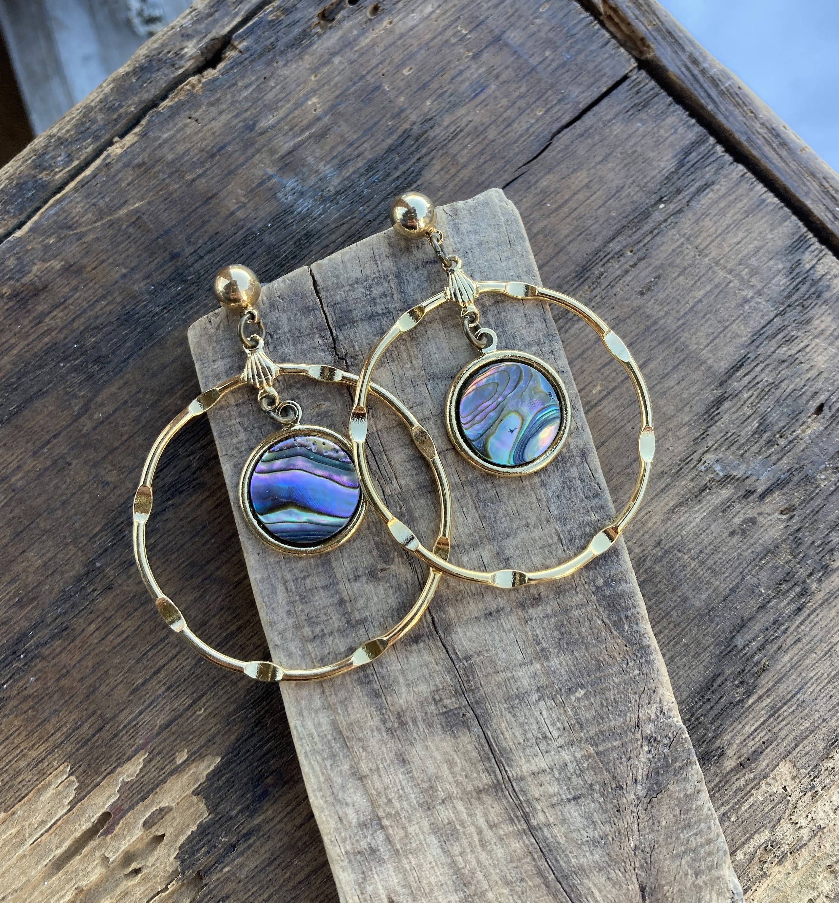 Abalone Shell & Gold Hoop Earrings
