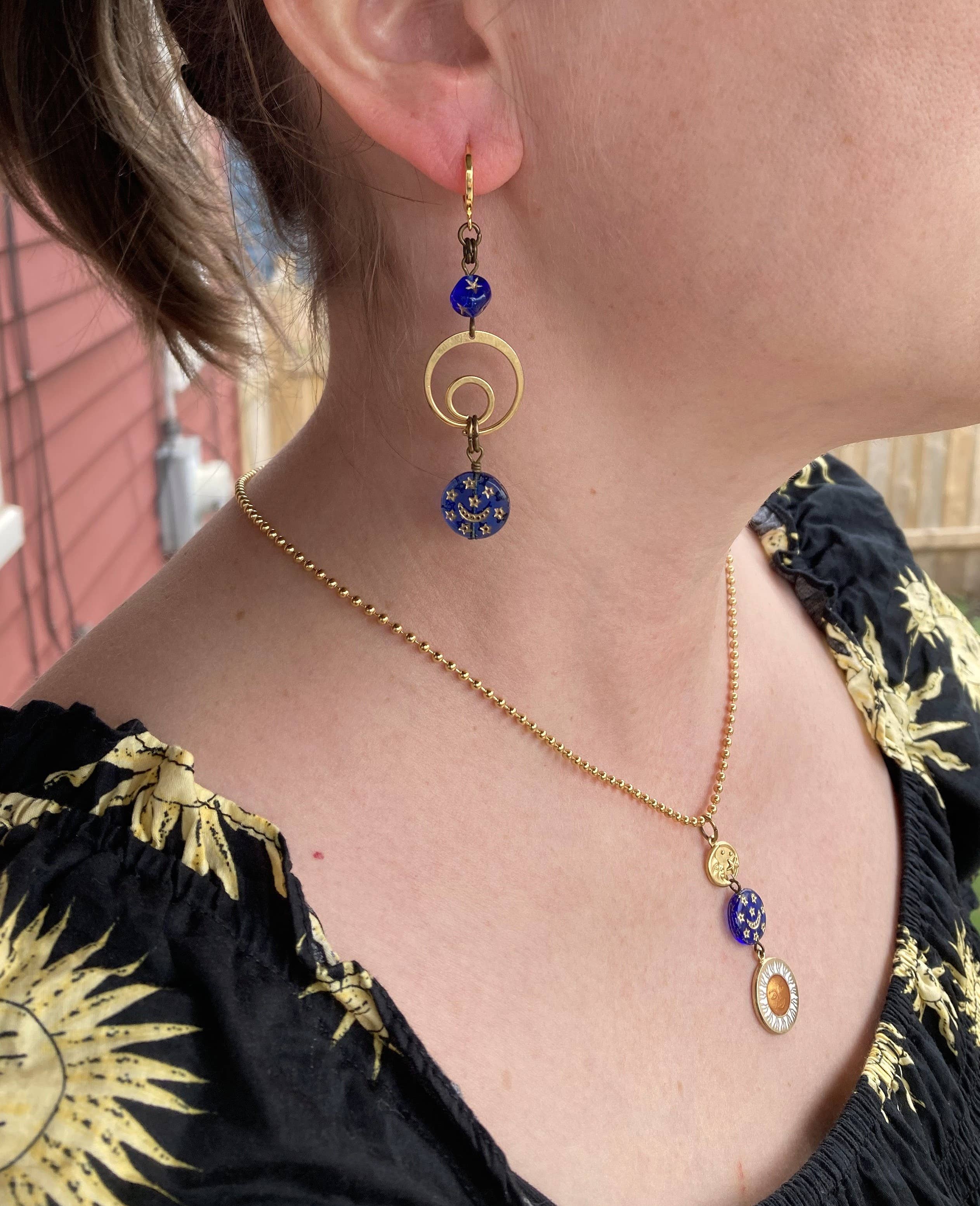 Enamel Sun & Crescent Moon Lariat Necklace