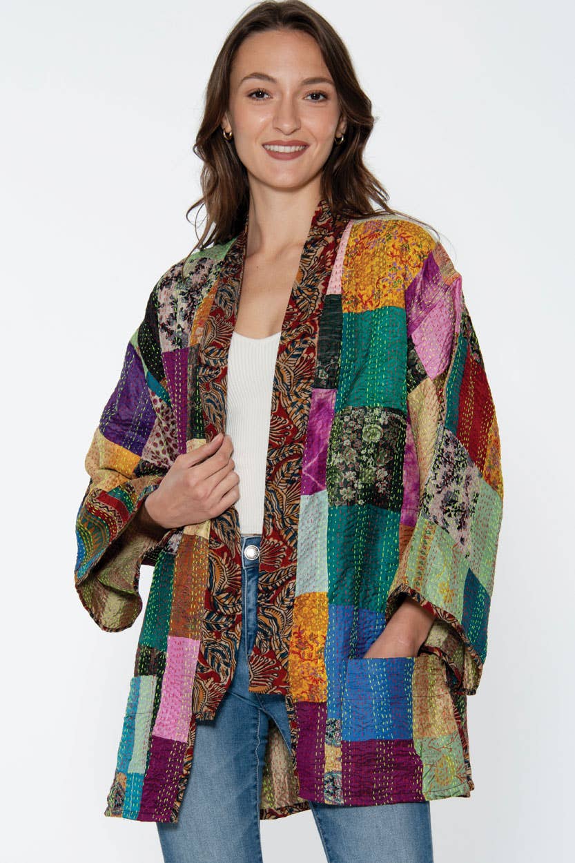 Reversible Kantha Silk Kimono Jacket