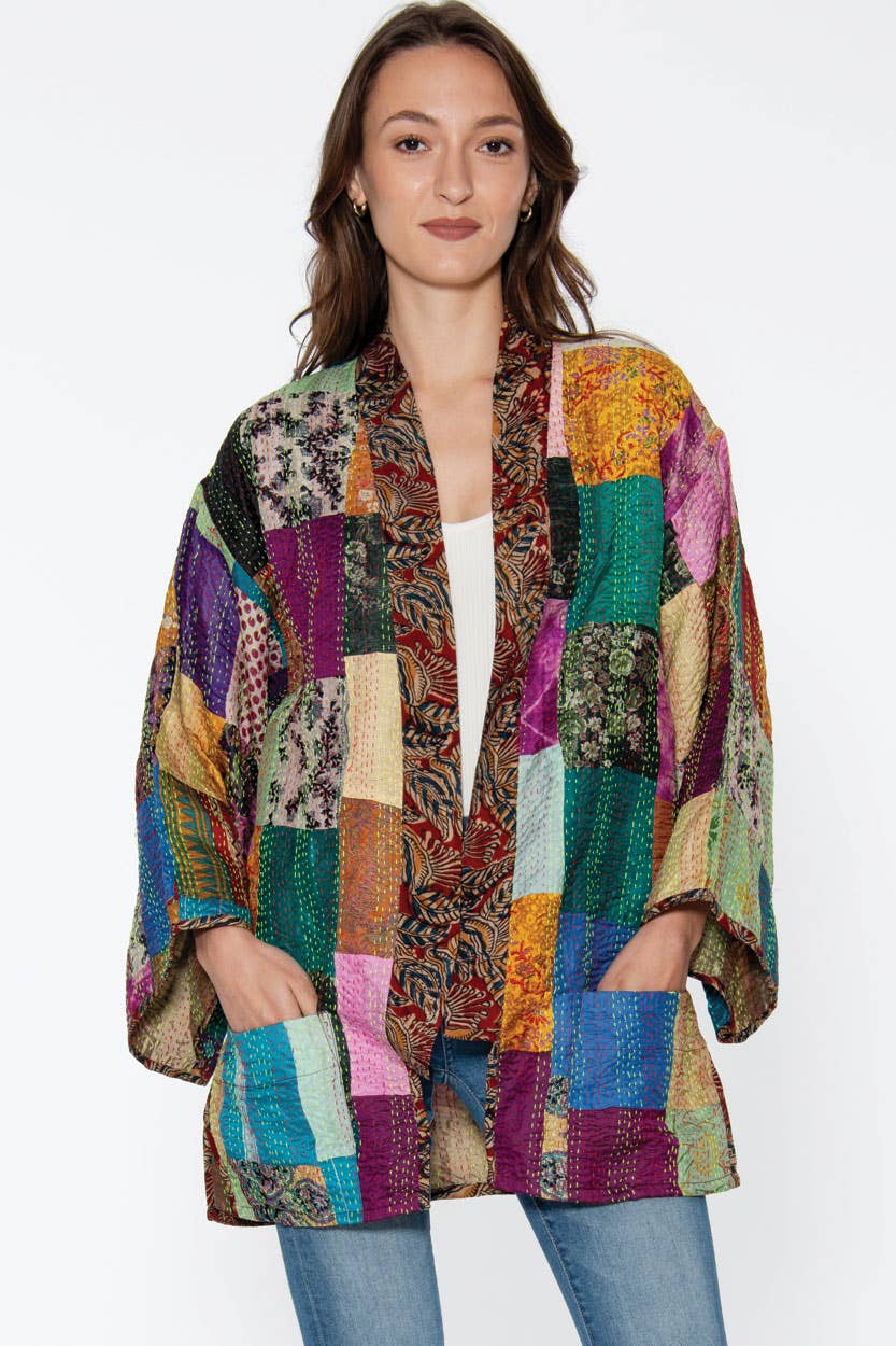 Reversible Kantha Silk Kimono Jacket