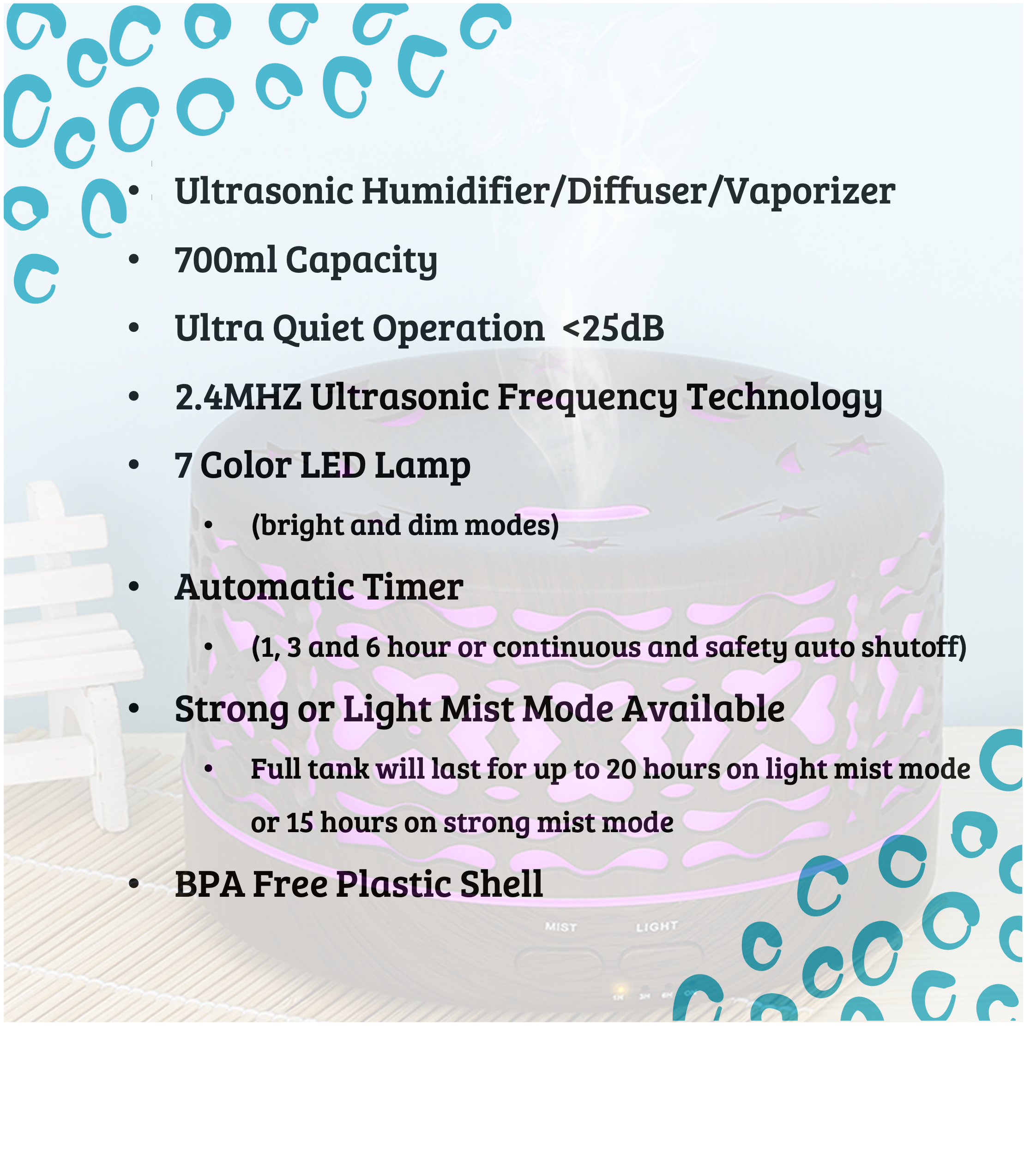 Designer 700ml Ultrasonic 5 in 1 Home Diffuser, Branches