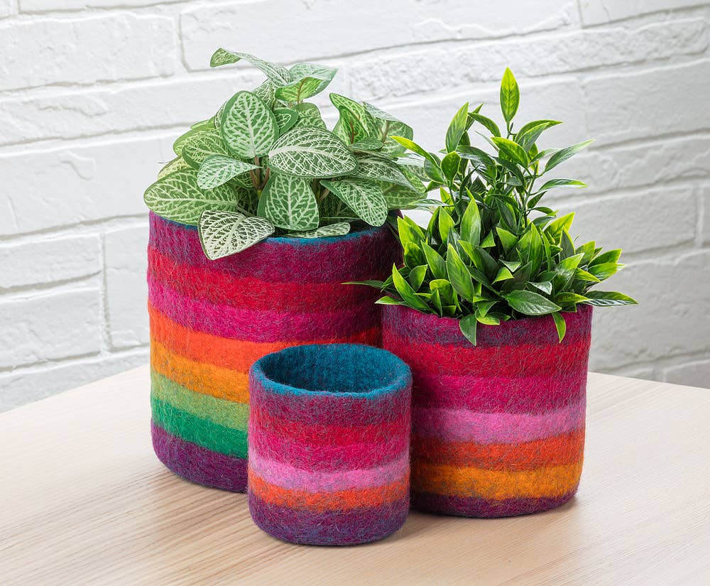 S/3 Rainbow Stripe Storage Pots-4-7"D