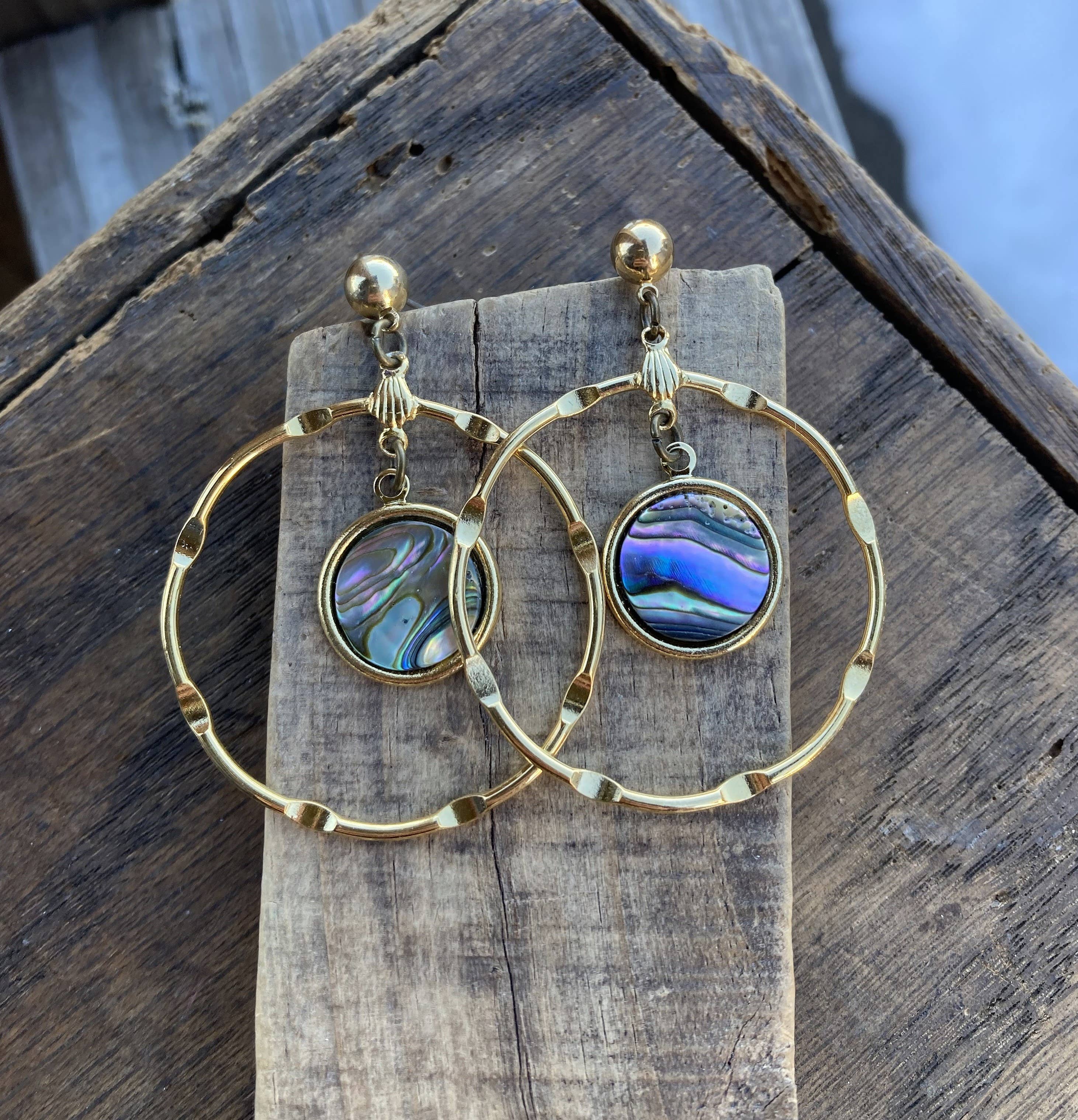 Abalone Shell & Gold Hoop Earrings