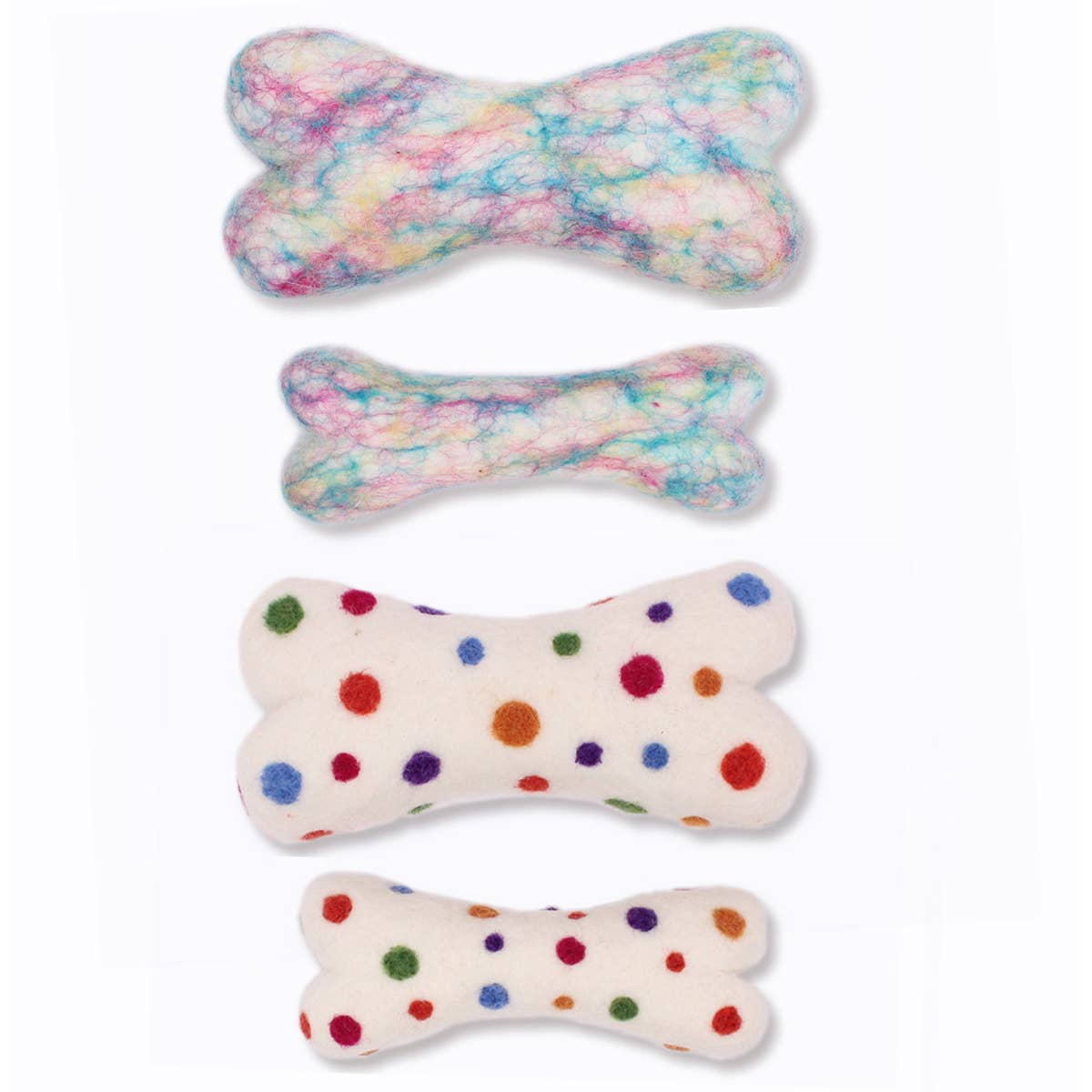 Eco Wool Dog Bones/Toys - Polka Dot • Tie-Dyed (Fair Trade)