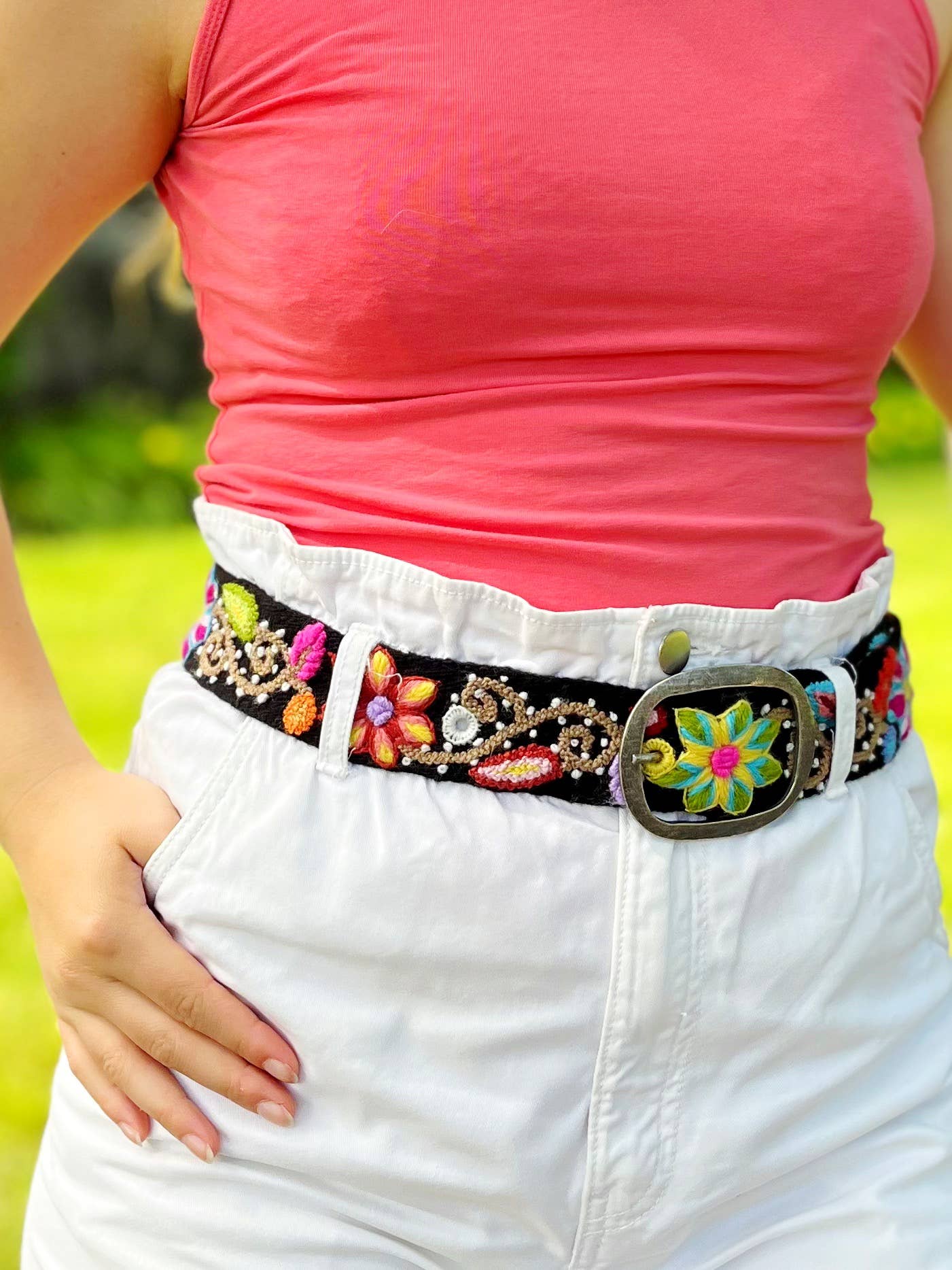 Andean Blossom Wide Embroidered Belt