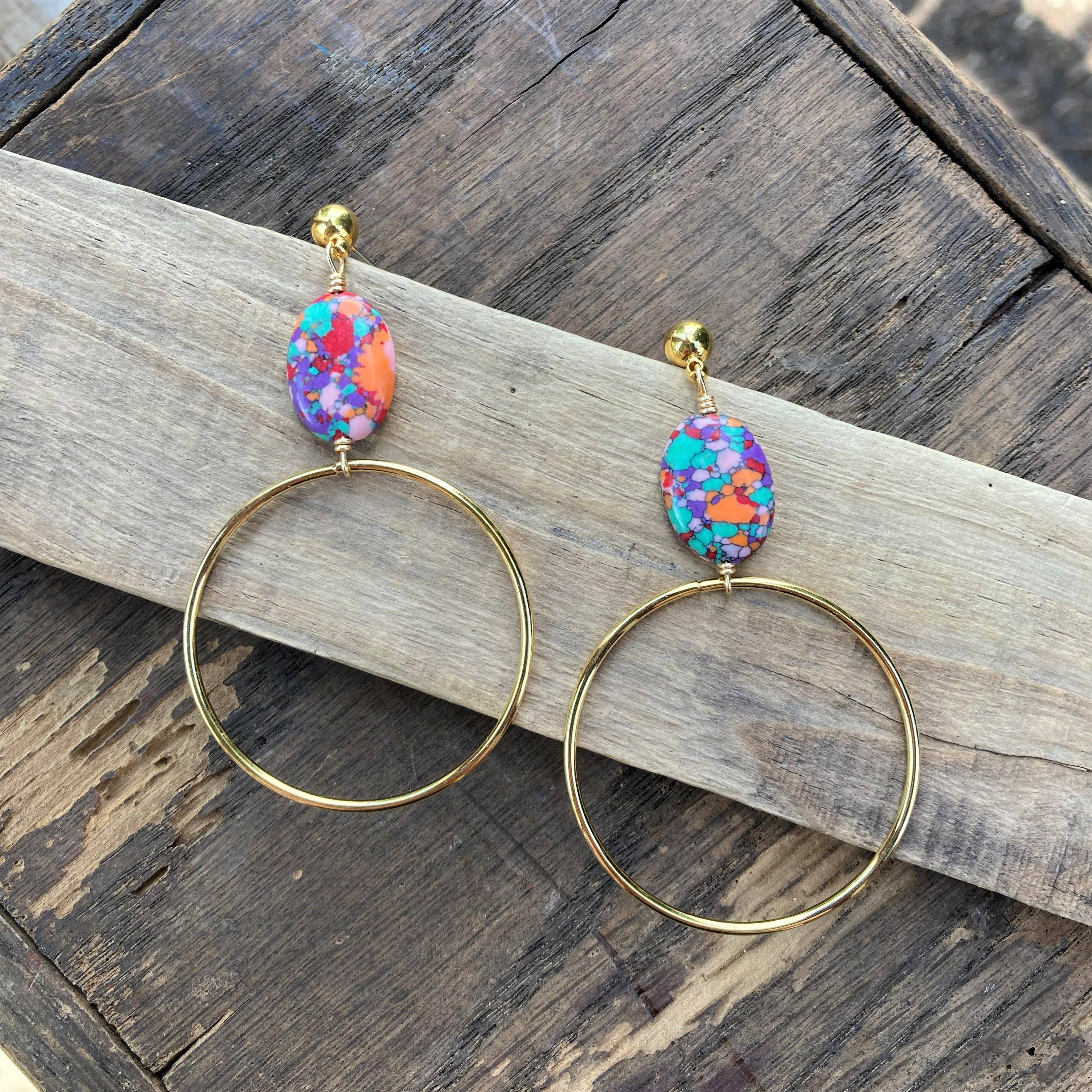 Confetti Multicolor Gold Hoops Statement Earrings