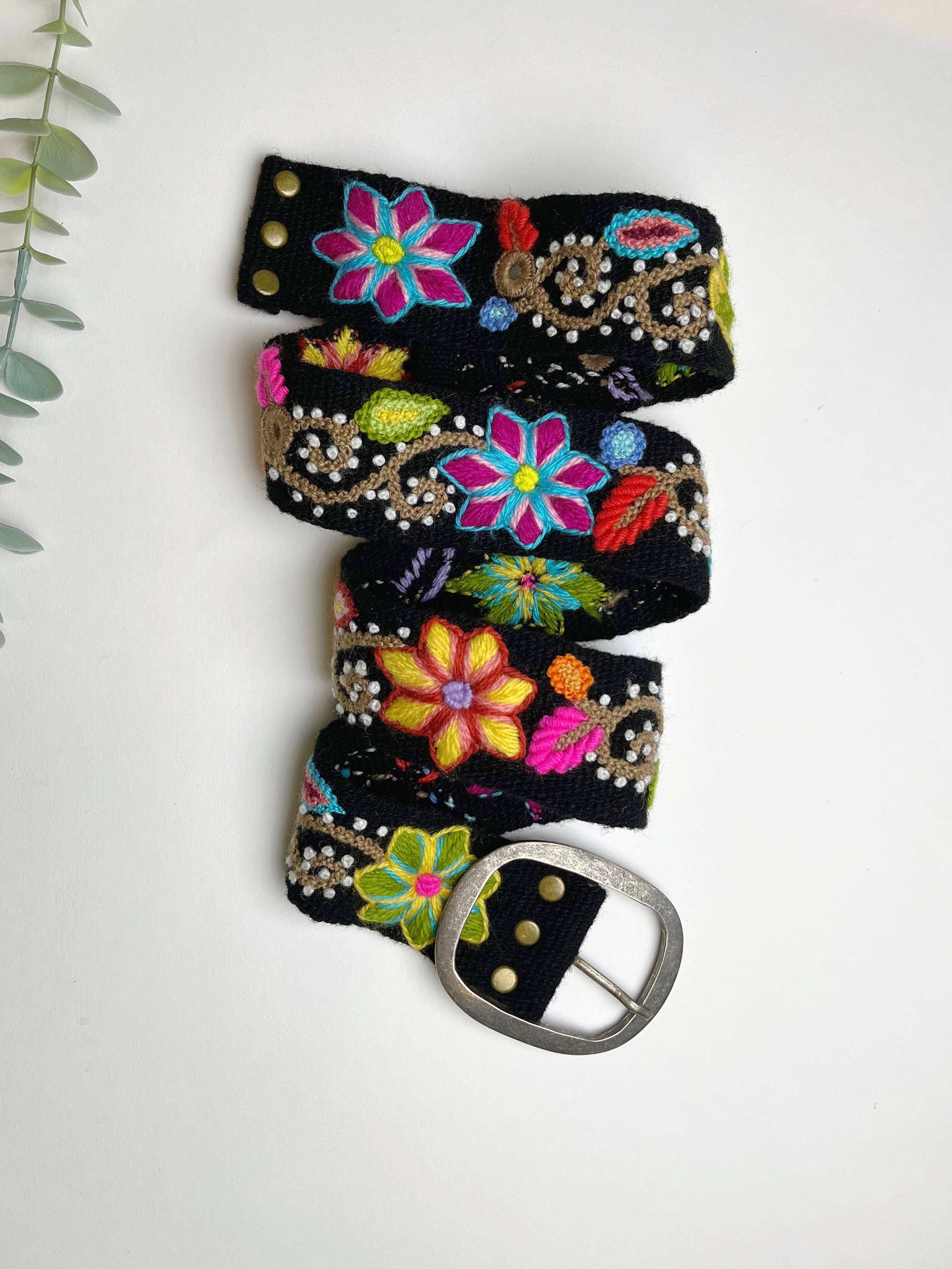 Andean Blossom Wide Embroidered Belt