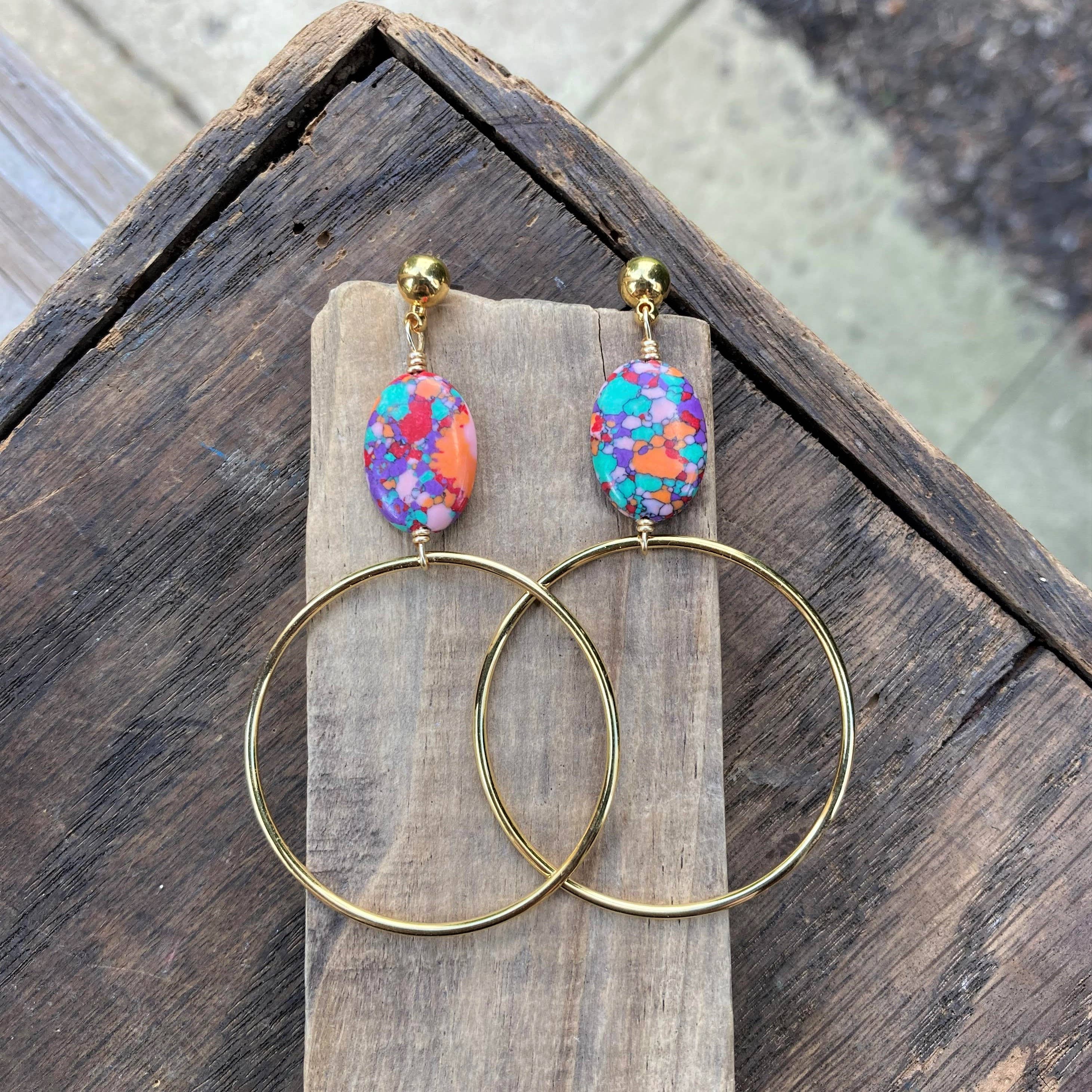 Confetti Multicolor Gold Hoops Statement Earrings