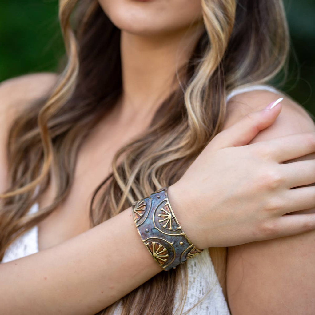 Rising Sun Brass Patina Cuff Bracelet