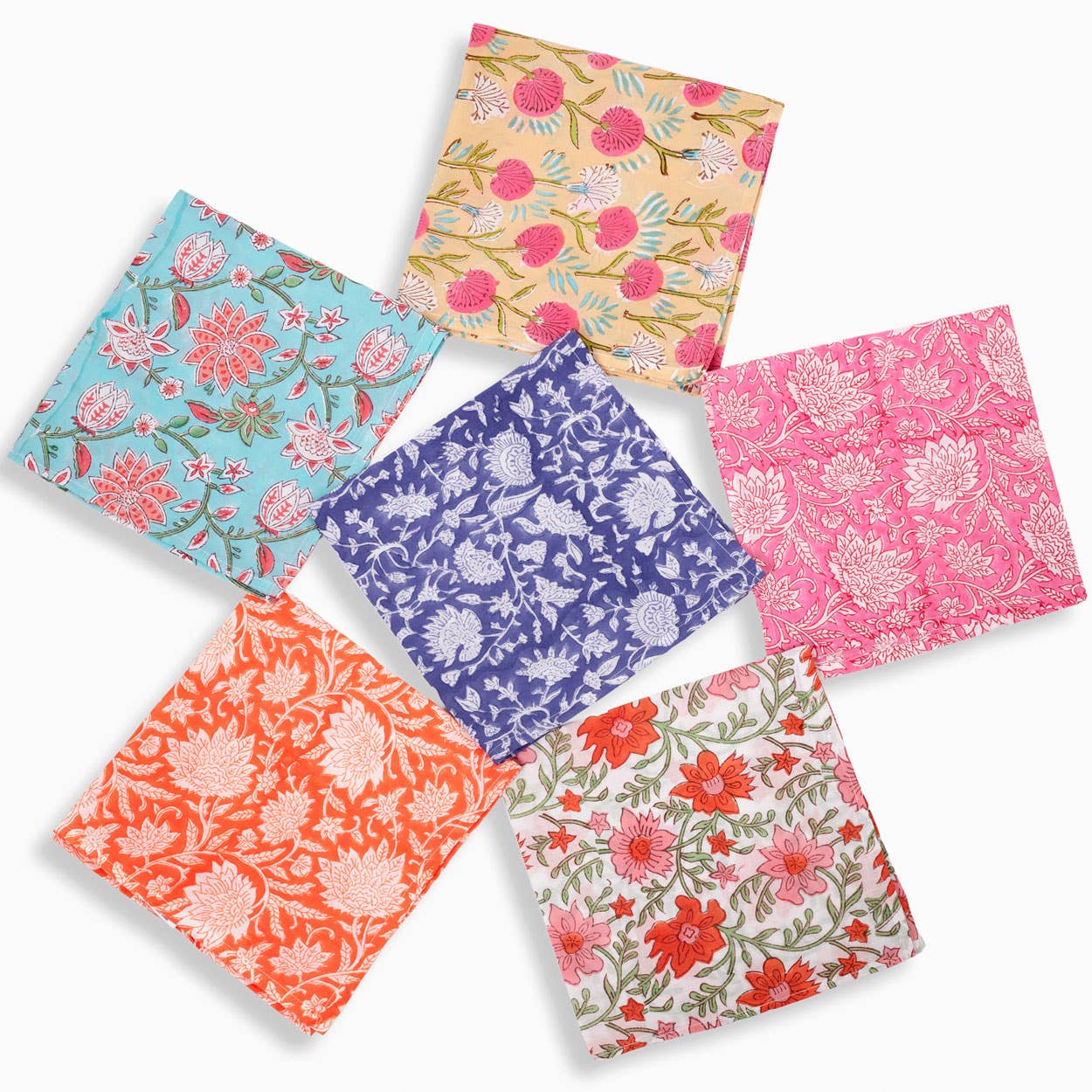 Floral Block Cloth Napkins, Set of 6