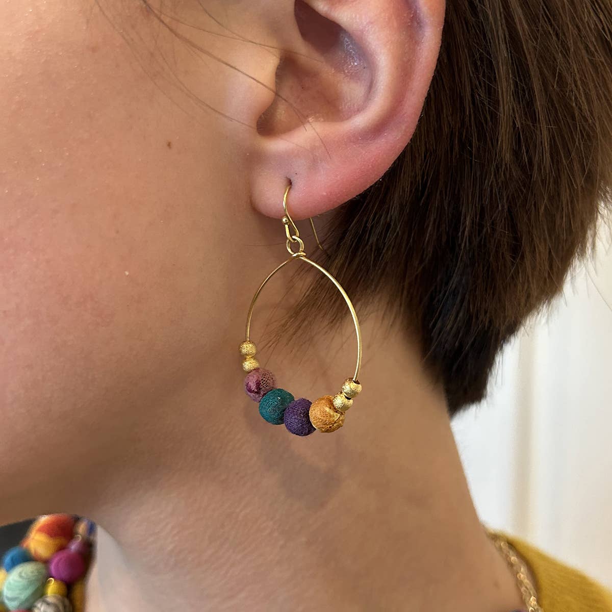 Petite Gilded Kantha Hoop Earrings