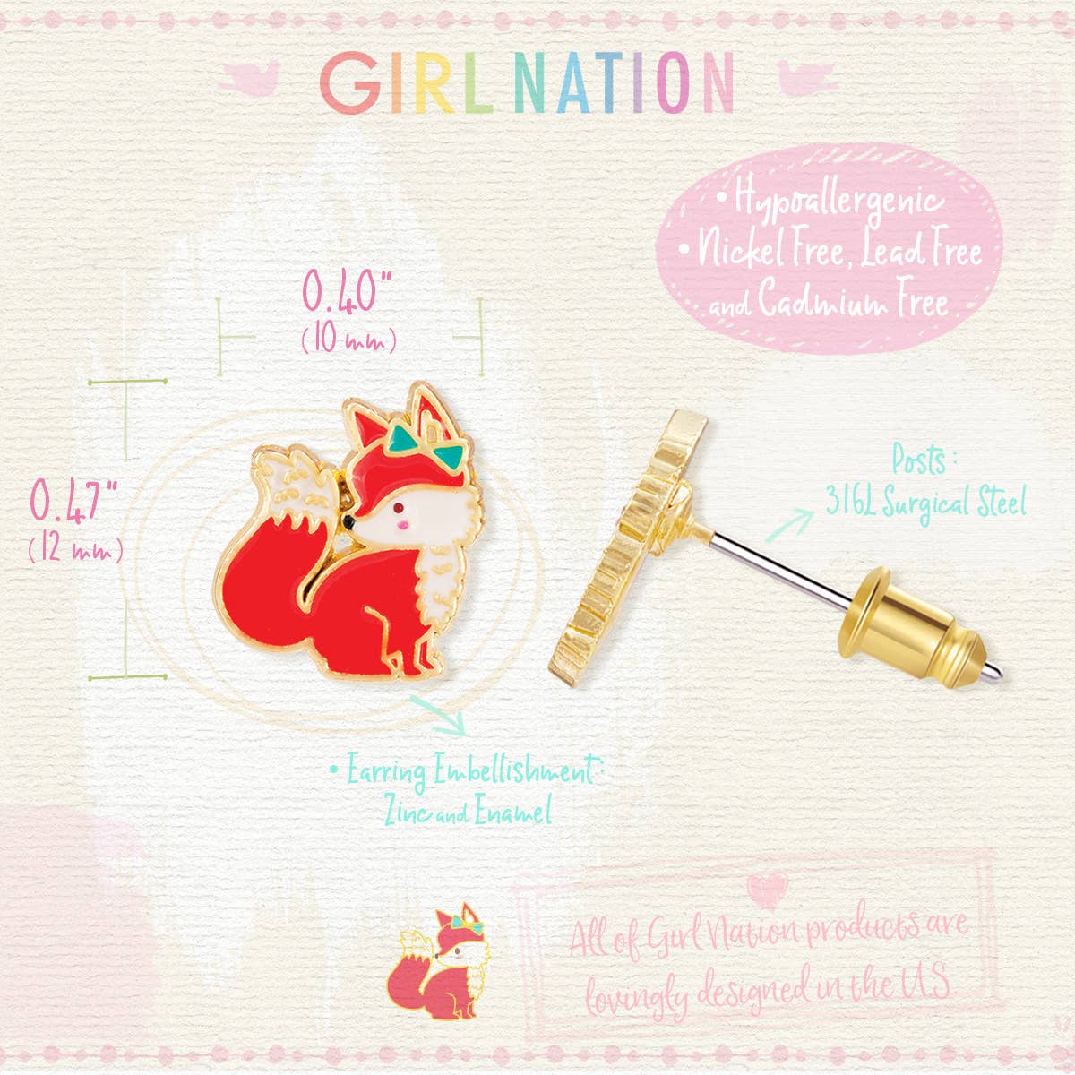 Fancy Fox Stud Earrings