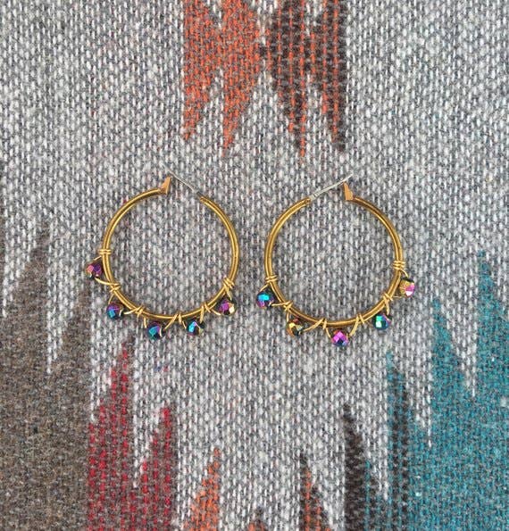 Rainbow Brass Beaded Hoops Earrings