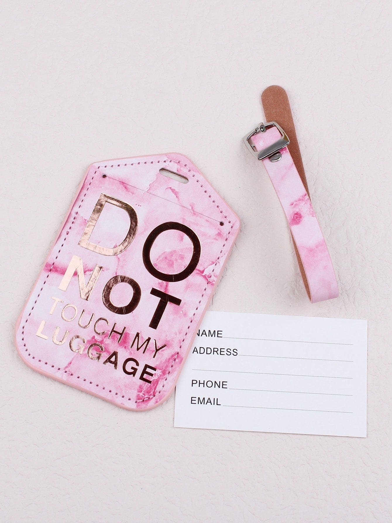 Pink marble do not touch luggage tag