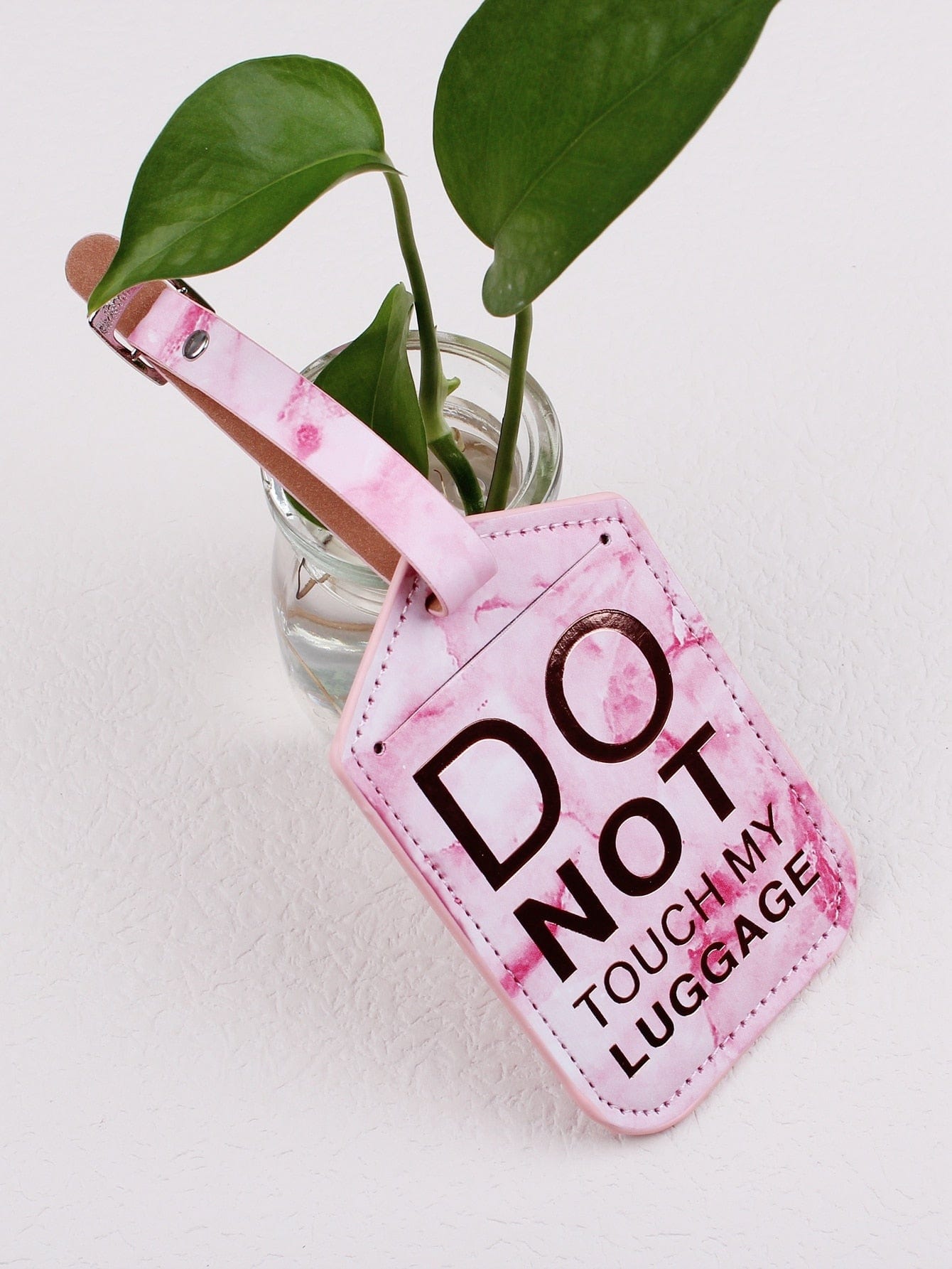 Pink marble do not touch luggage tag