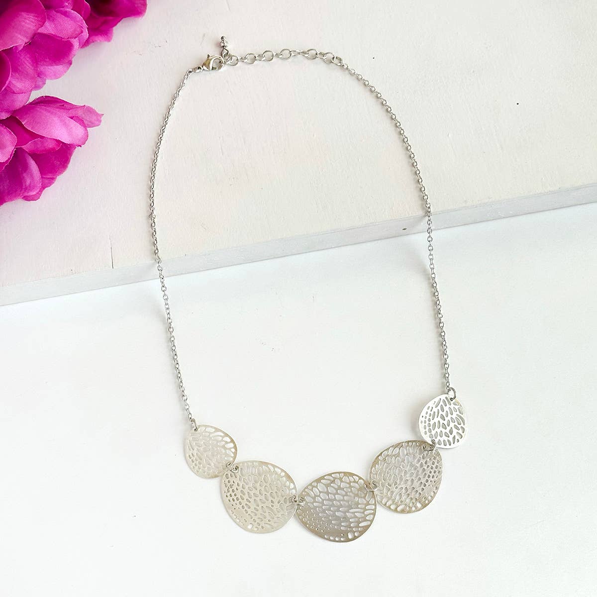 Silver Stenciled Leaf Necklace
