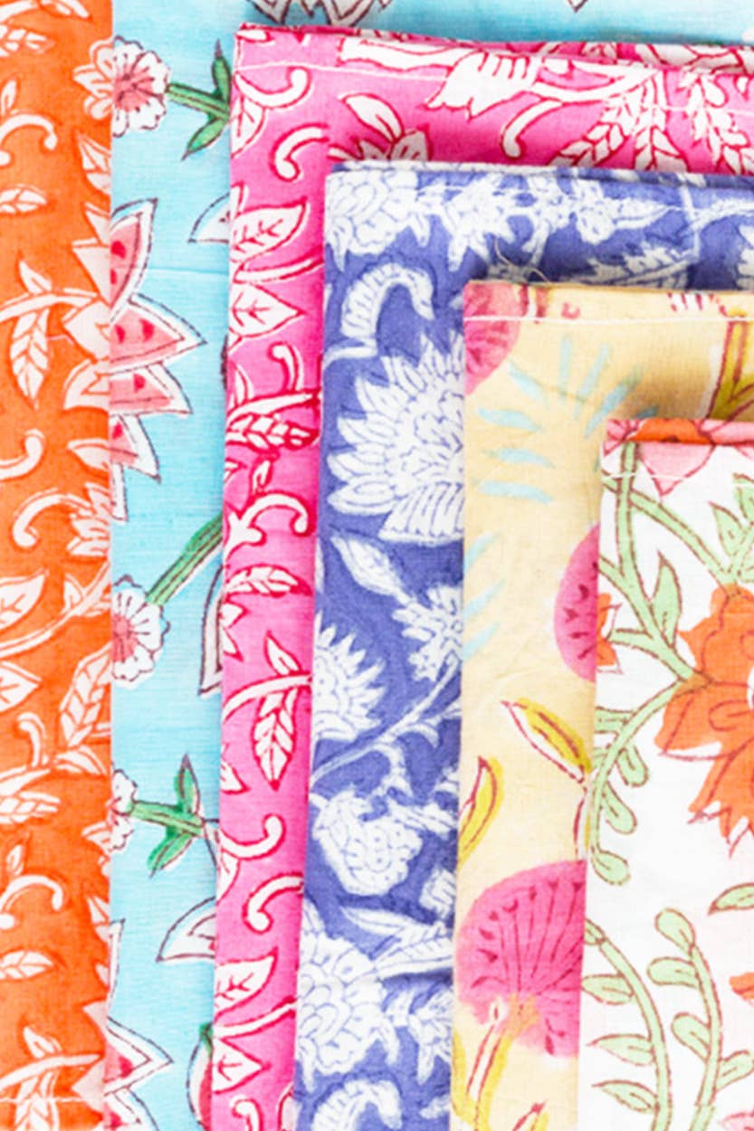 Floral Block Cloth Napkins, Set of 6