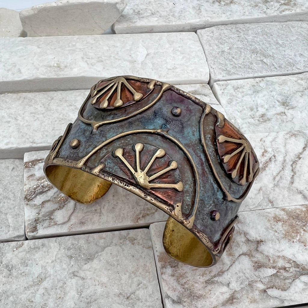 Rising Sun Brass Patina Cuff Bracelet