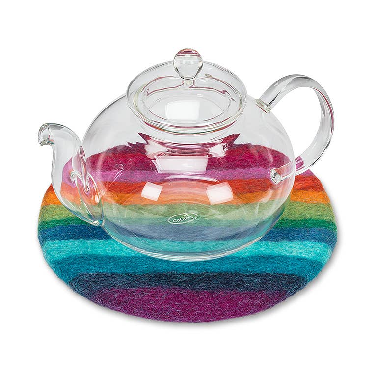 Rainbow Stripe Felt Rd Trivet-8"D