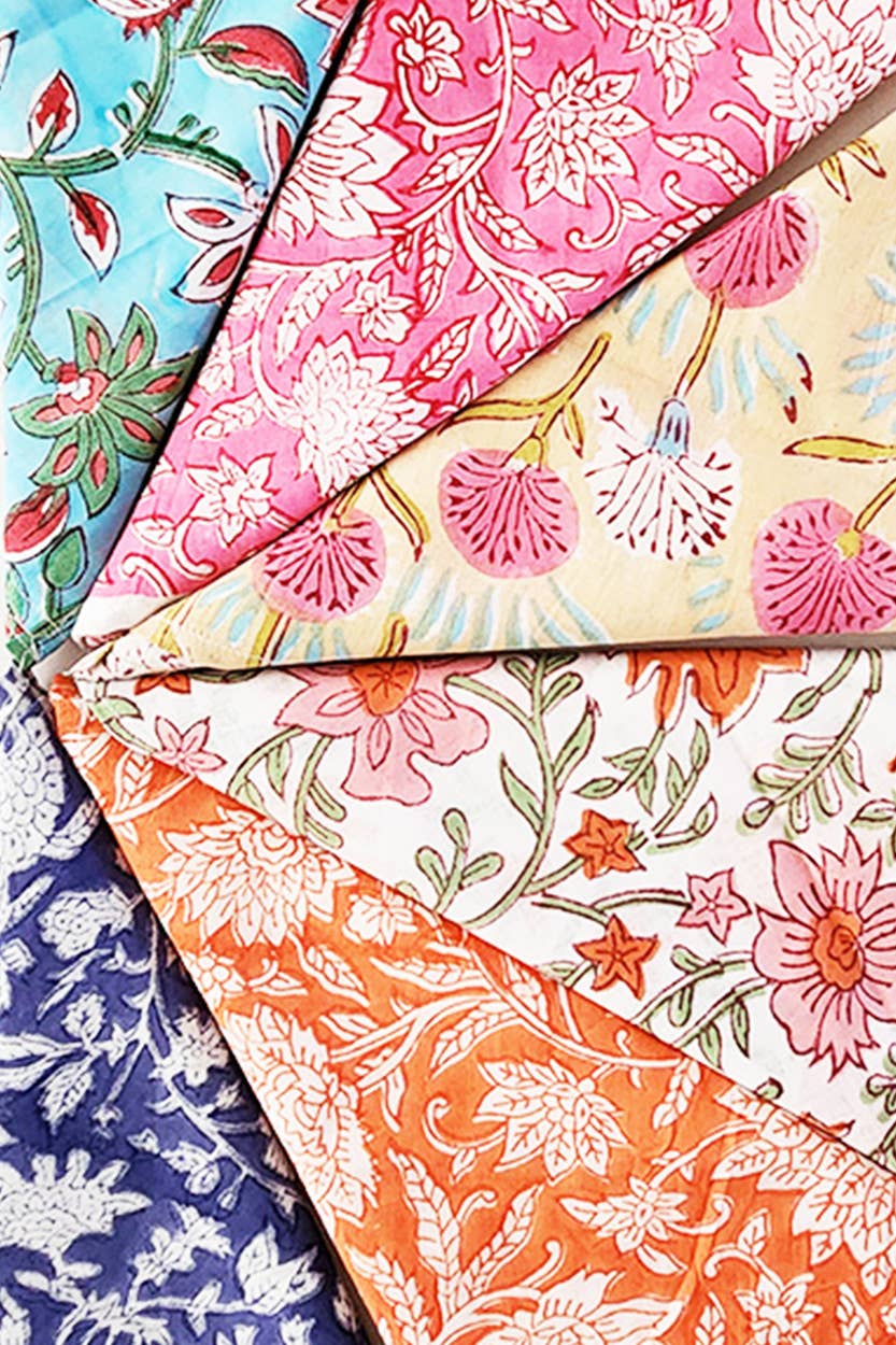 Floral Block Cloth Napkins, Set of 6
