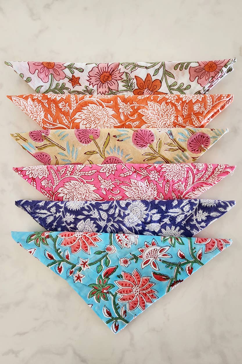 Floral Block Cloth Napkins, Set of 6