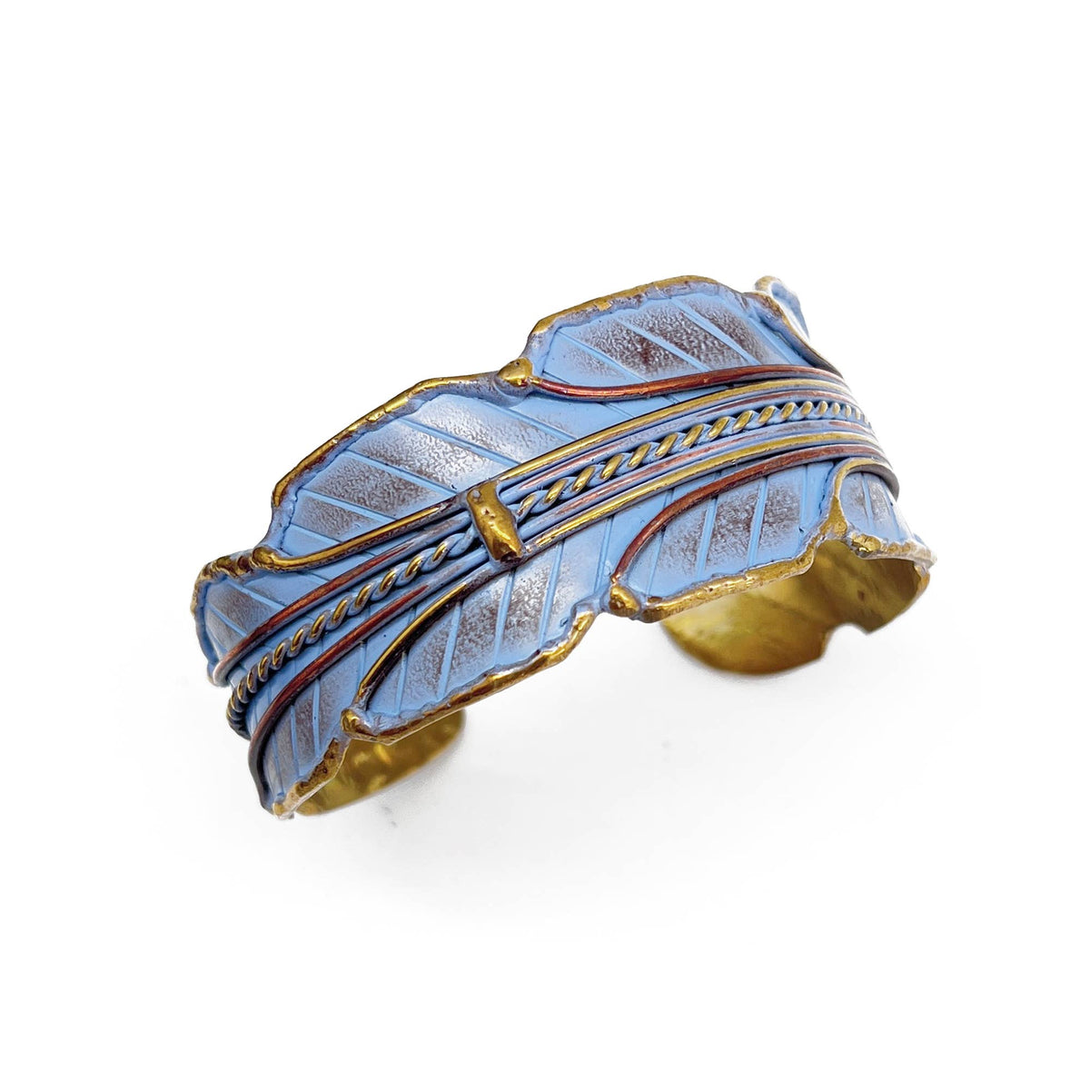 Blue Leaf Brass Patina Cuff Bracelet