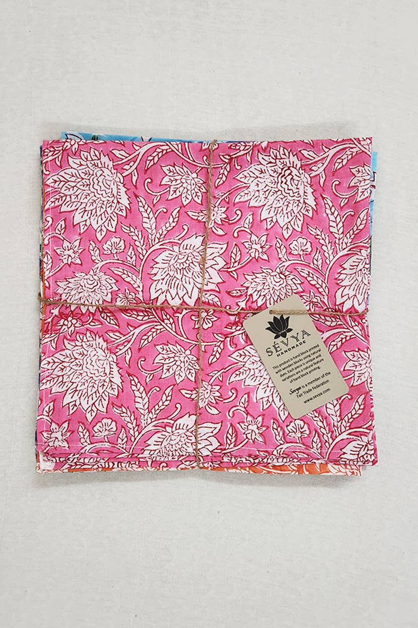 Floral Block Cloth Napkins, Set of 6