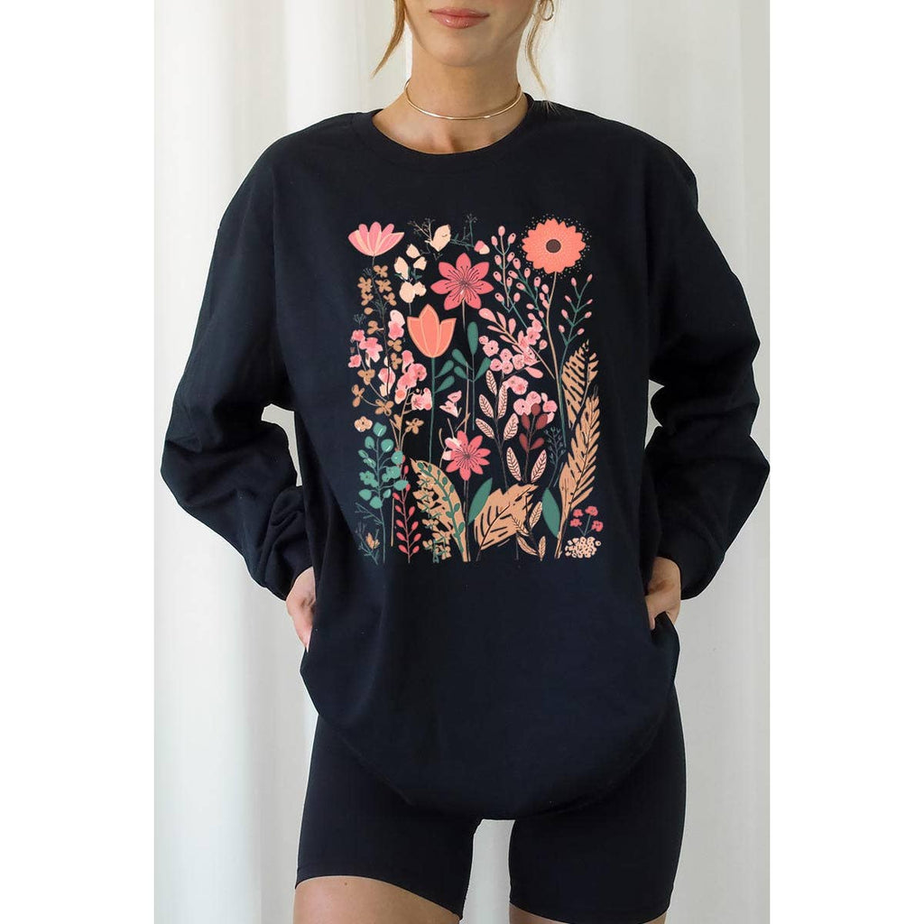 Pastel Wildflower Floral Graphic Long Sleeve Tees