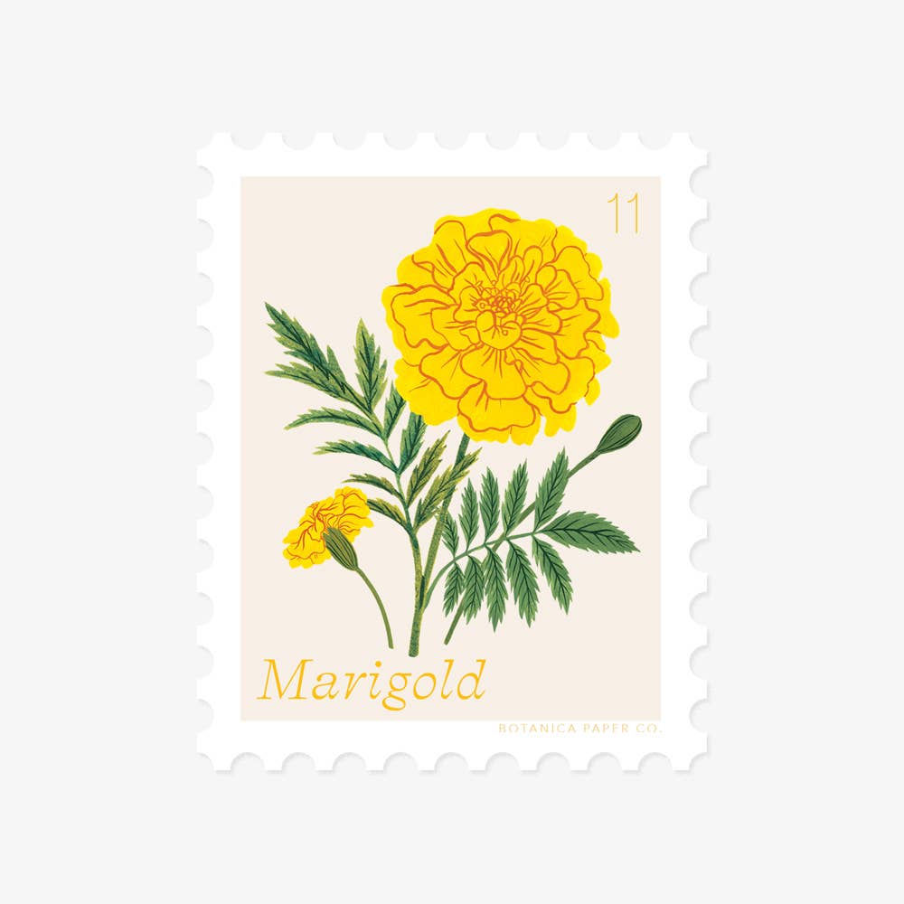 MARIGOLD, NOVEMBER FLOWER | STAMP-STYLE VINYL STICKER