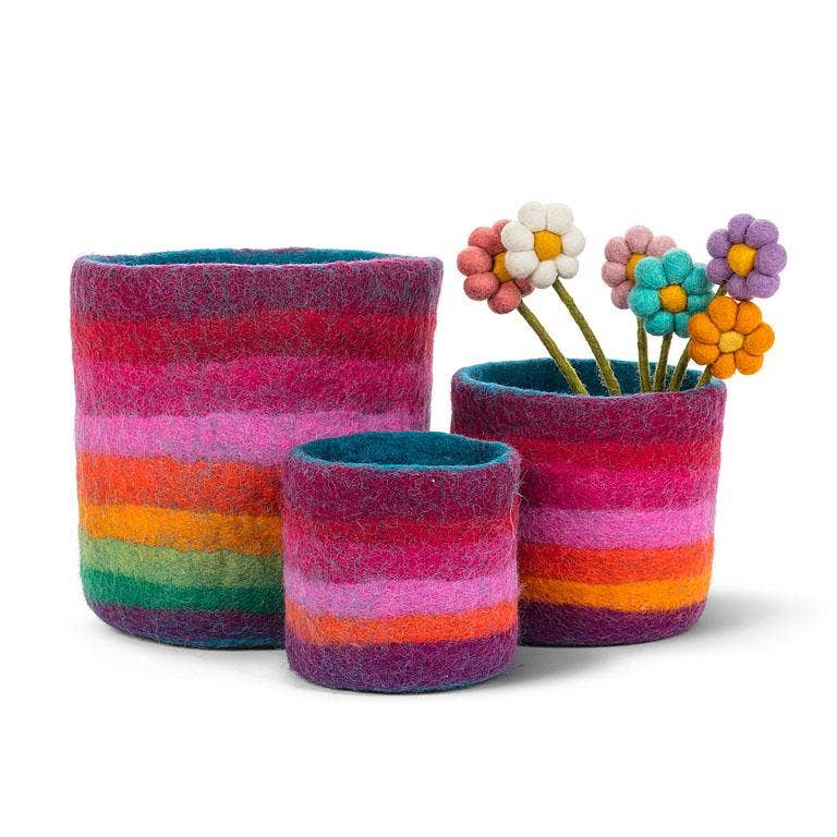 S/3 Rainbow Stripe Storage Pots-4-7"D