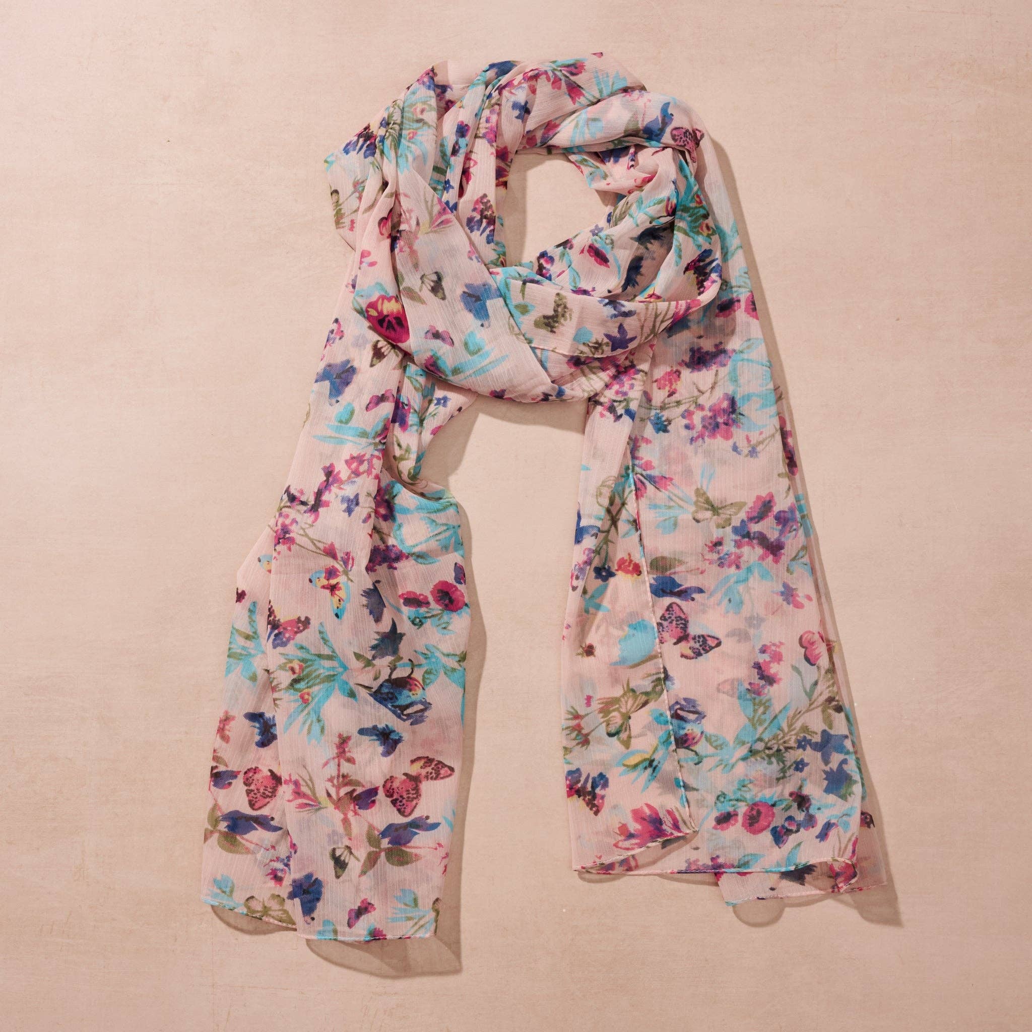 Komal Floral and Butterfly Chiffon Scarf