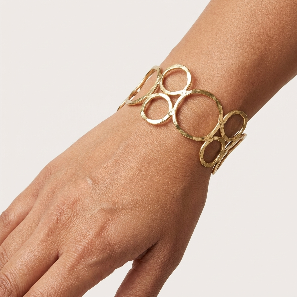 Open Circles Gold Plated Adjustable Cuff Bracelet
