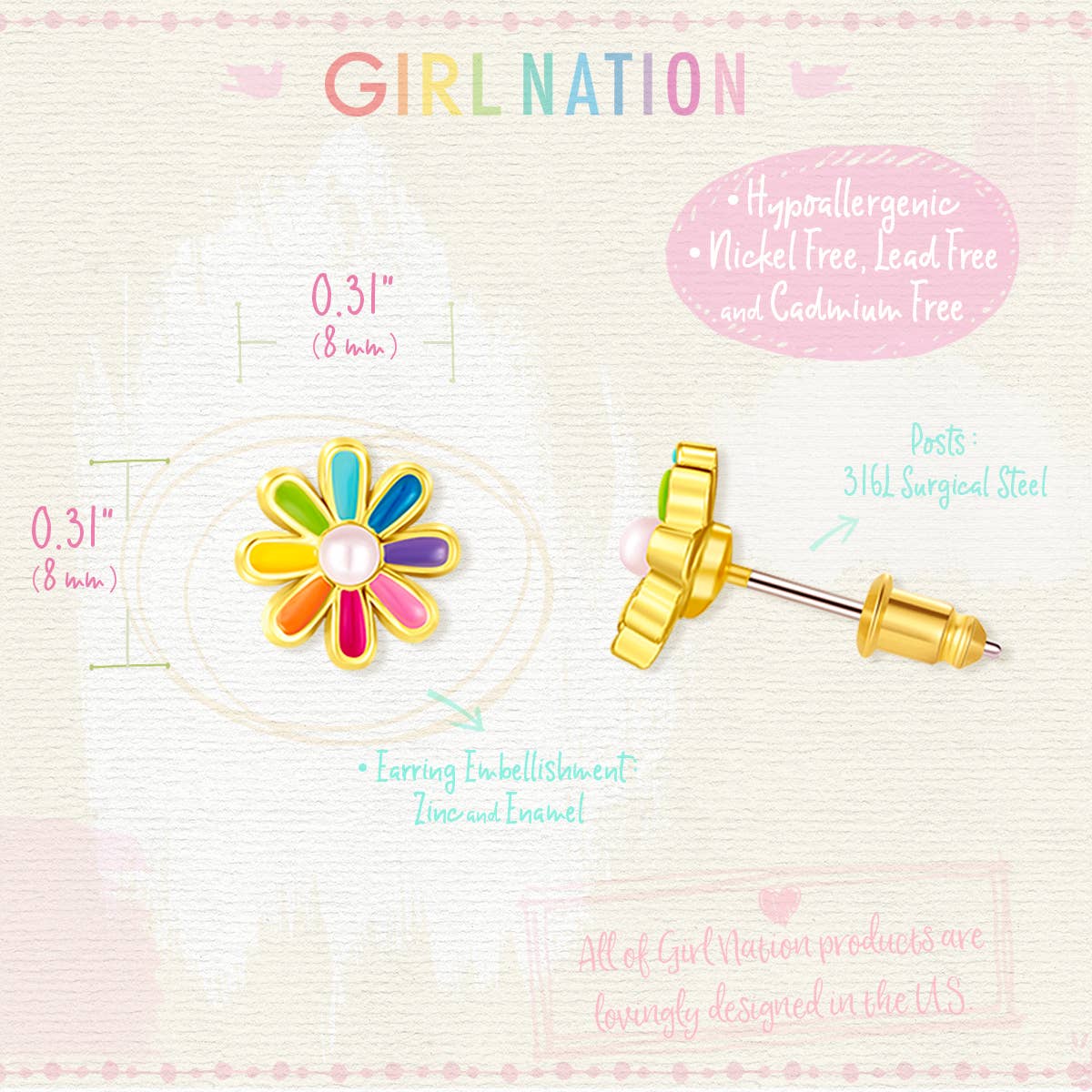 Rainbow Daisy Stud