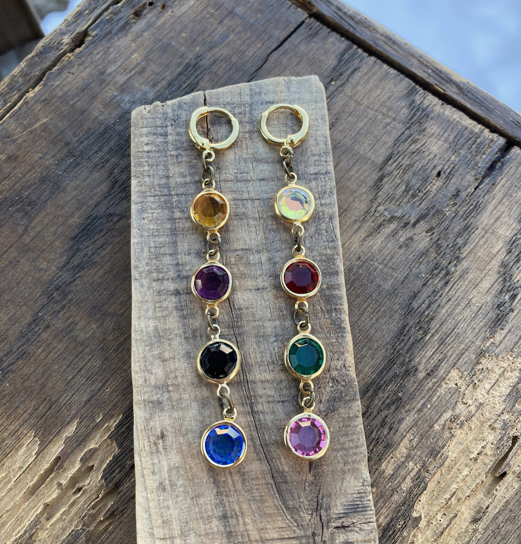 Multi Color Jewel Crystal Bead Huggie Hoops Earrings