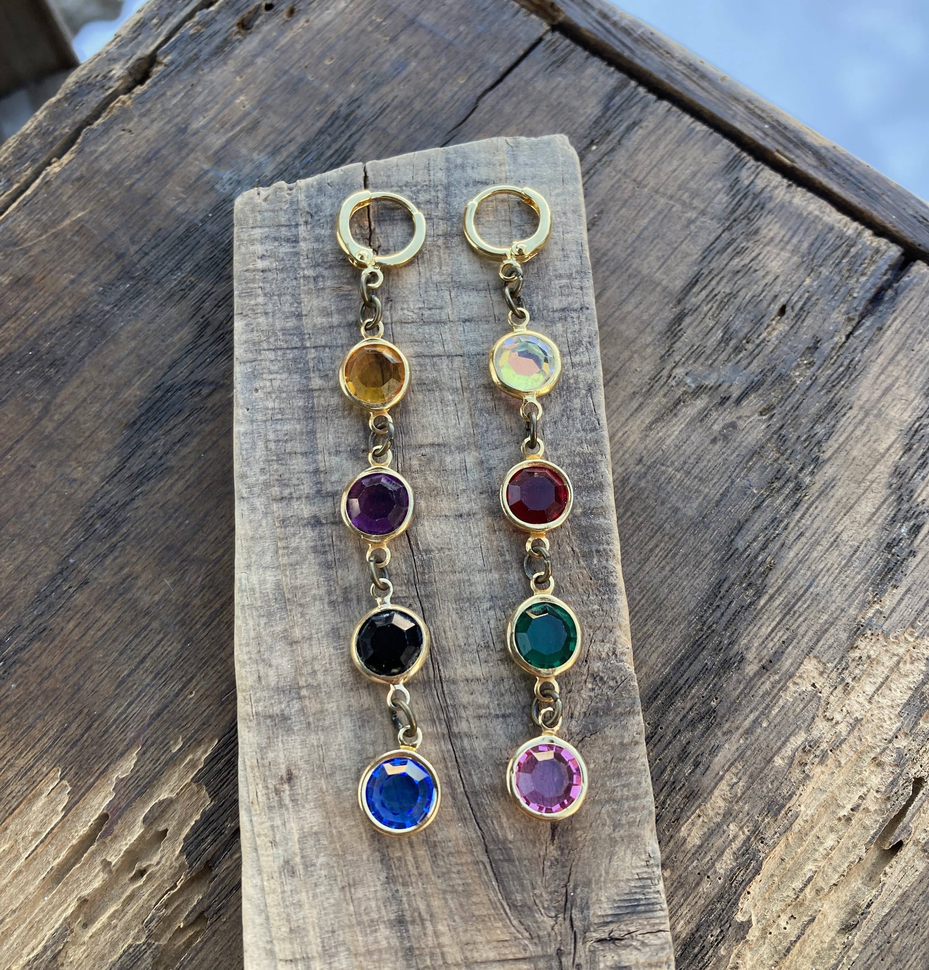 Multi Color Jewel Crystal Bead Huggie Hoops Earrings