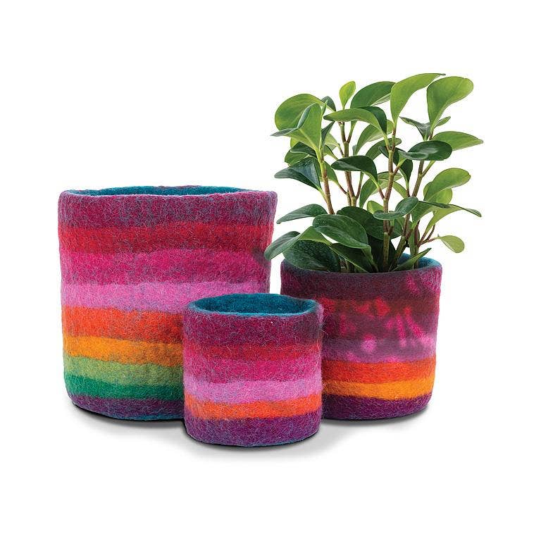 S/3 Rainbow Stripe Storage Pots-4-7"D