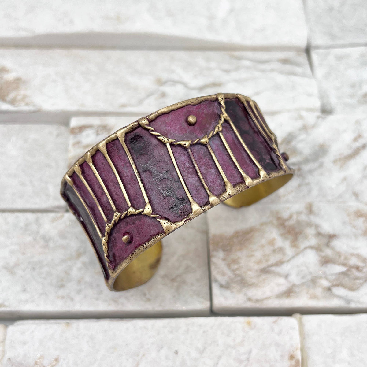 Arched Lines Brass Patina Cuff Bracelet