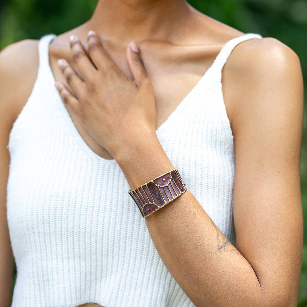 Arched Lines Brass Patina Cuff Bracelet