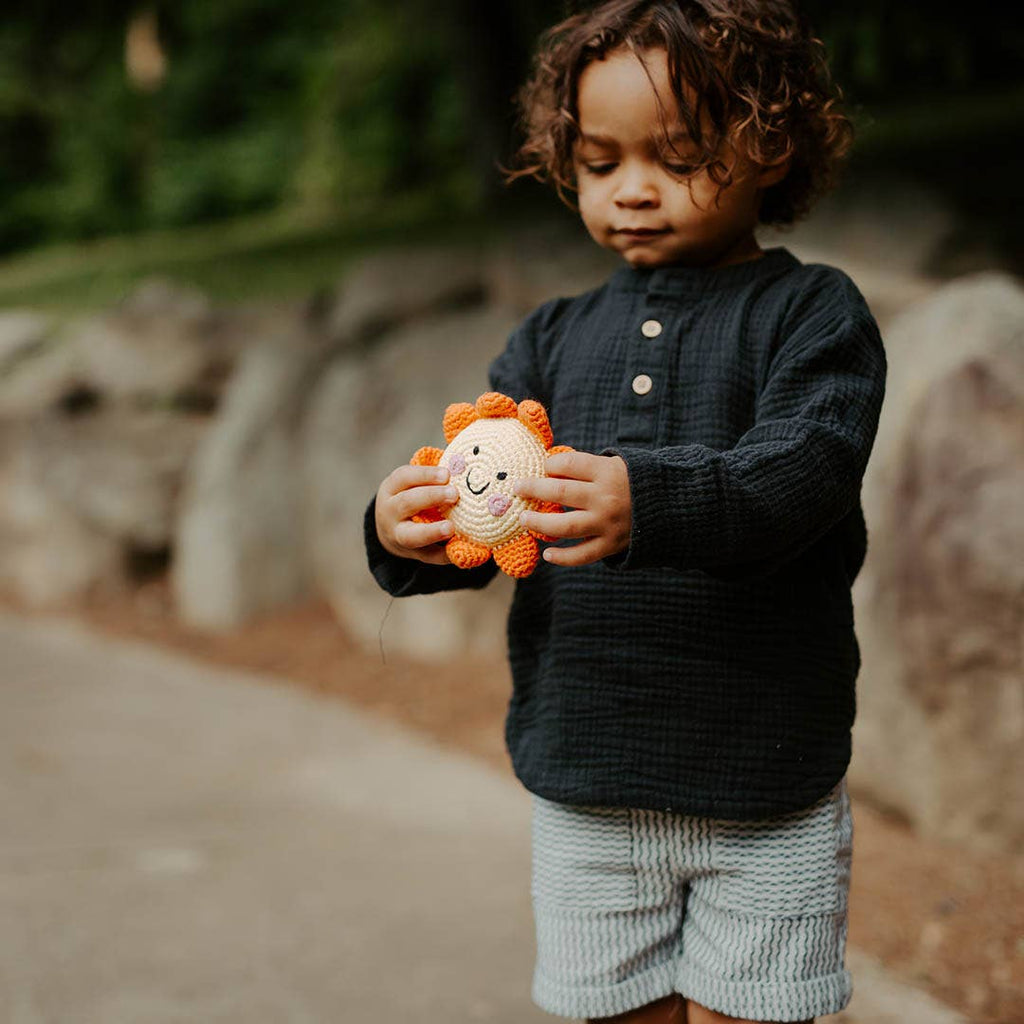 Happy Sun Rattle – Handmade Organic Cotton Baby Toy