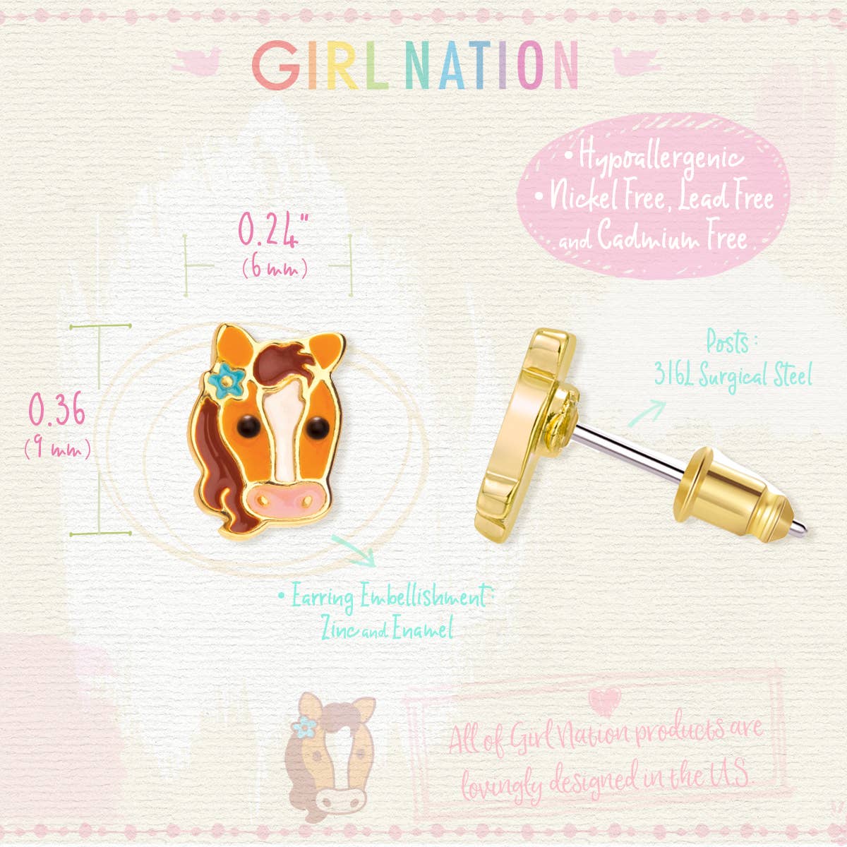 Pretty Pony Stud Earrings
