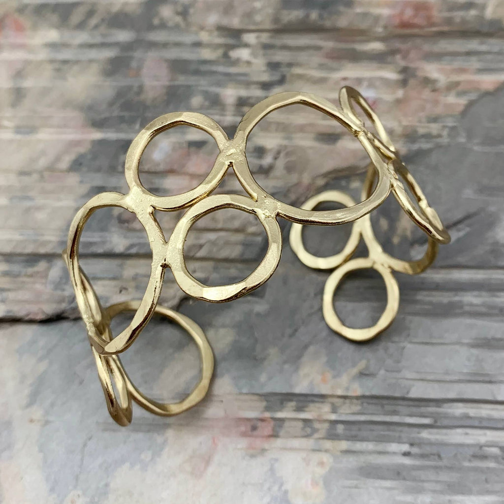 Open Circles Gold Plated Adjustable Cuff Bracelet