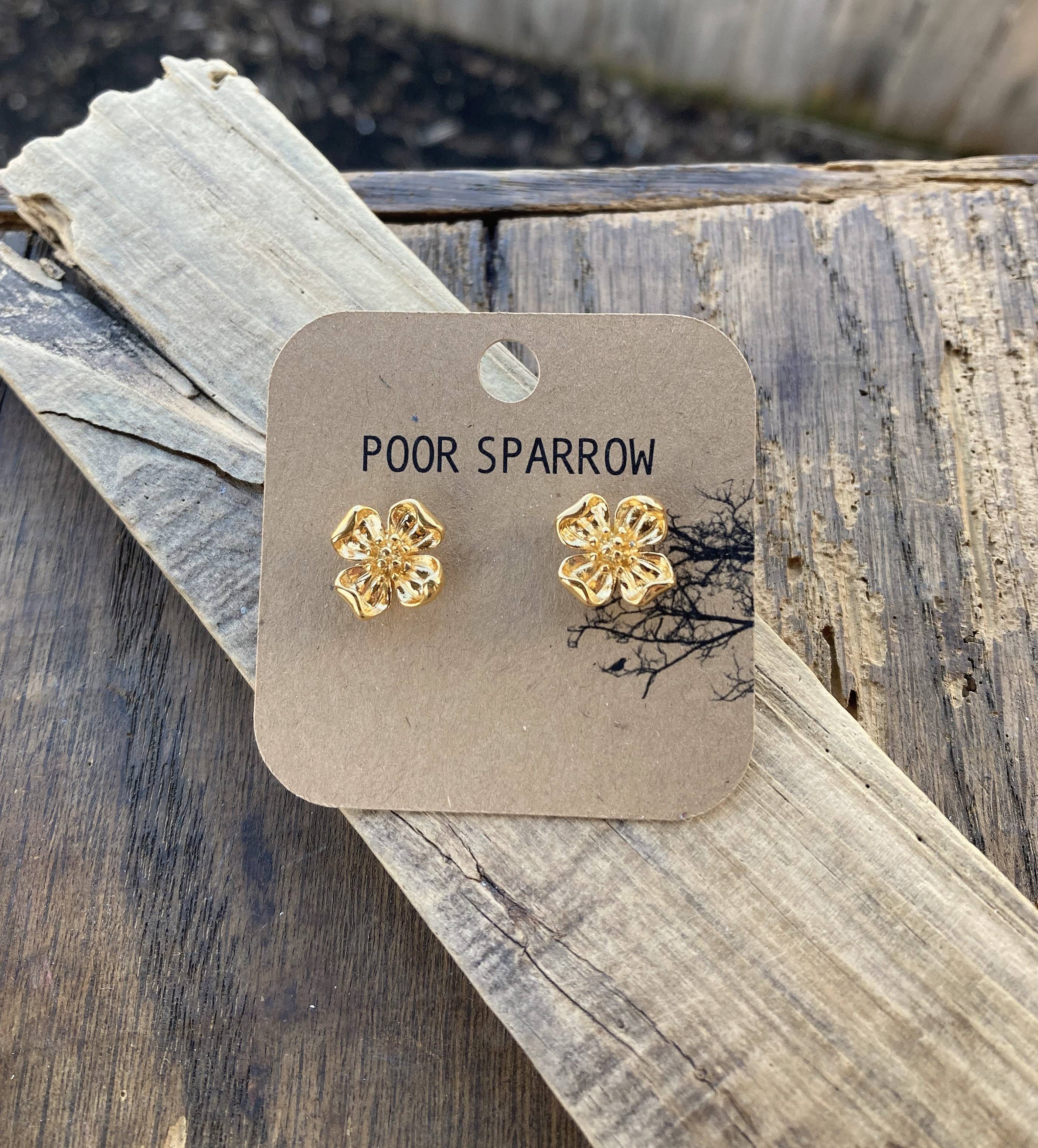 Gold Plated Vintage Dogwood Flower Floral Post Earrings