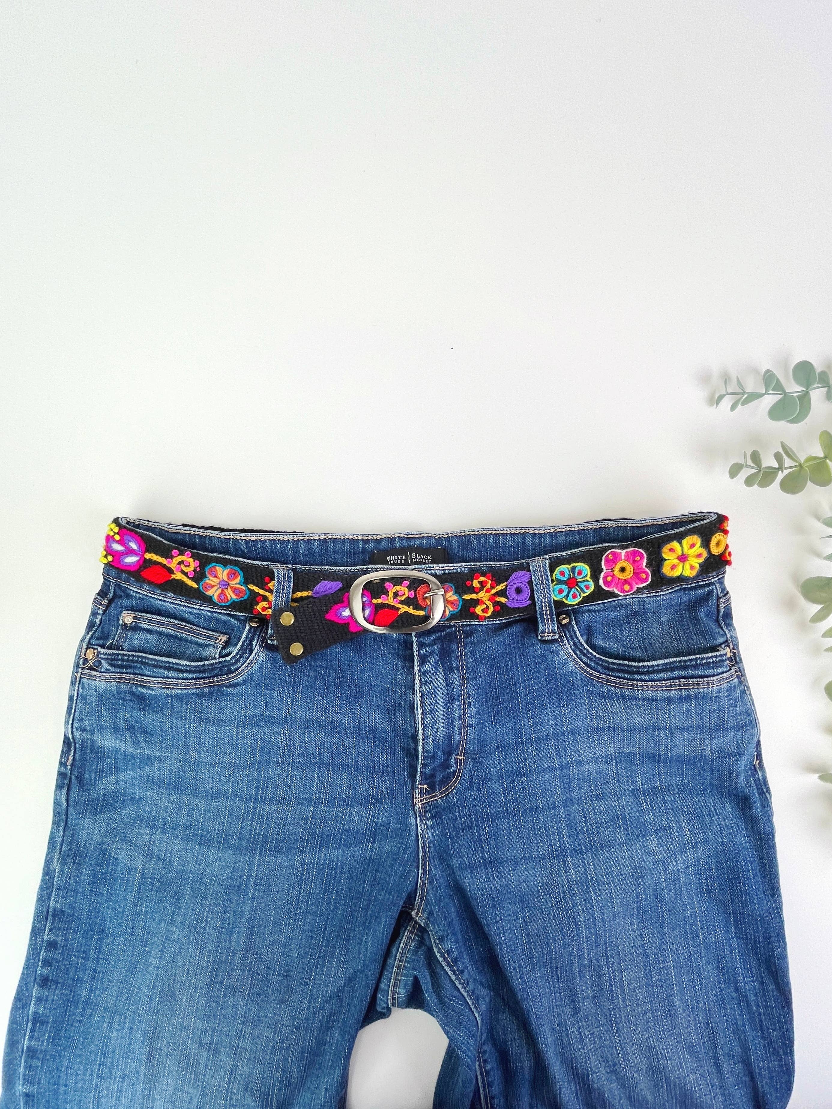 Skinny Floral Embroidered Belt