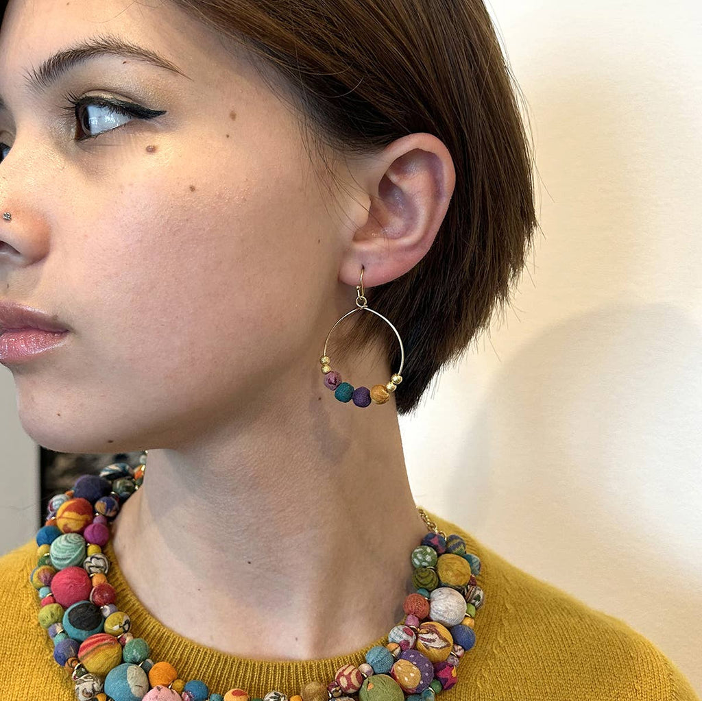 Petite Gilded Kantha Hoop Earrings