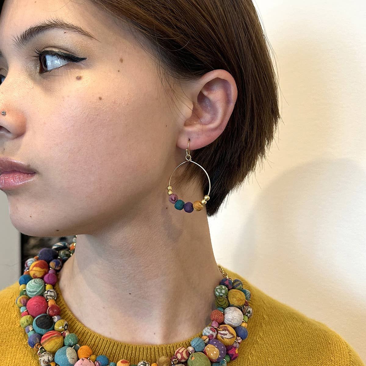 Petite Gilded Kantha Hoop Earrings