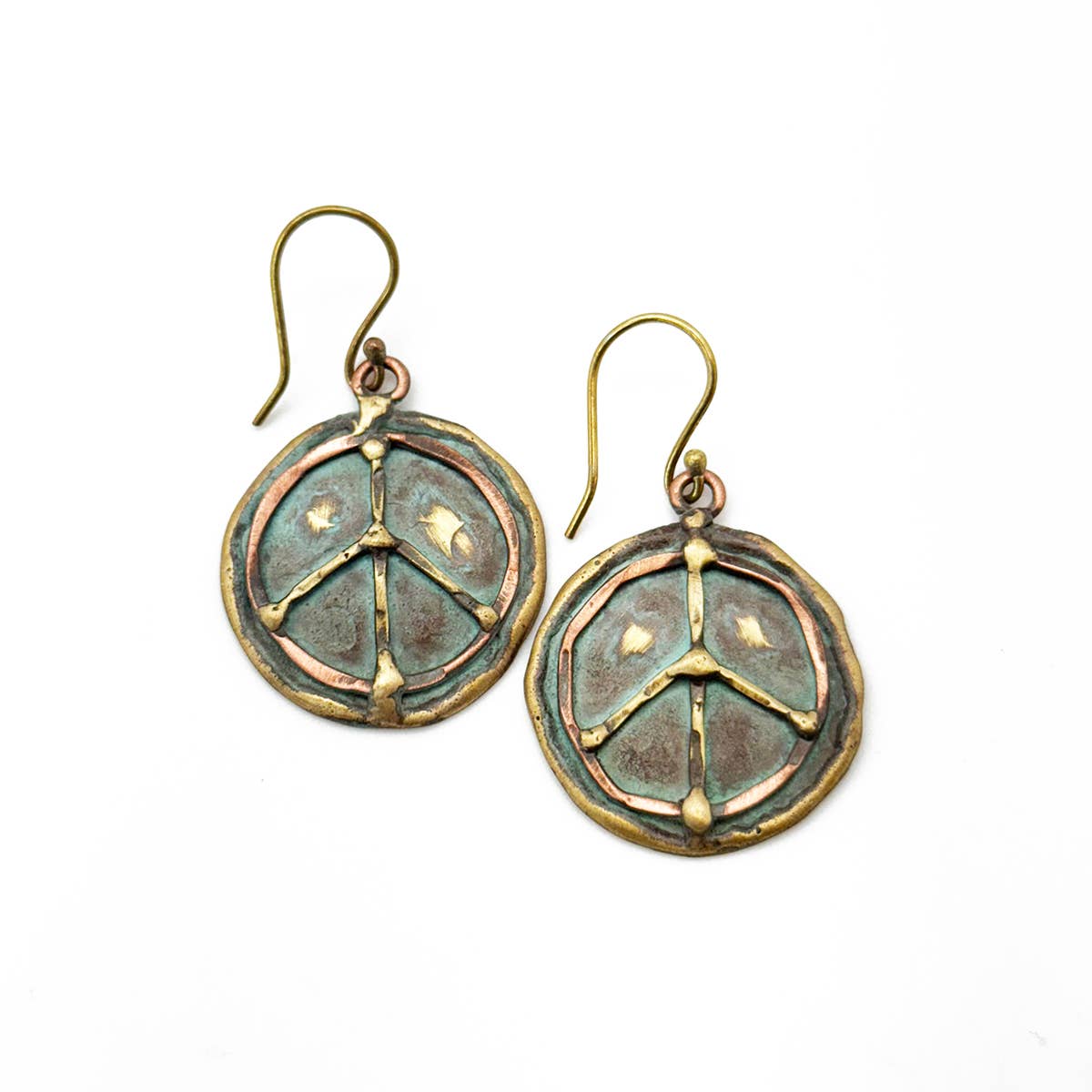 Peace Sign Brass Patina Earrings