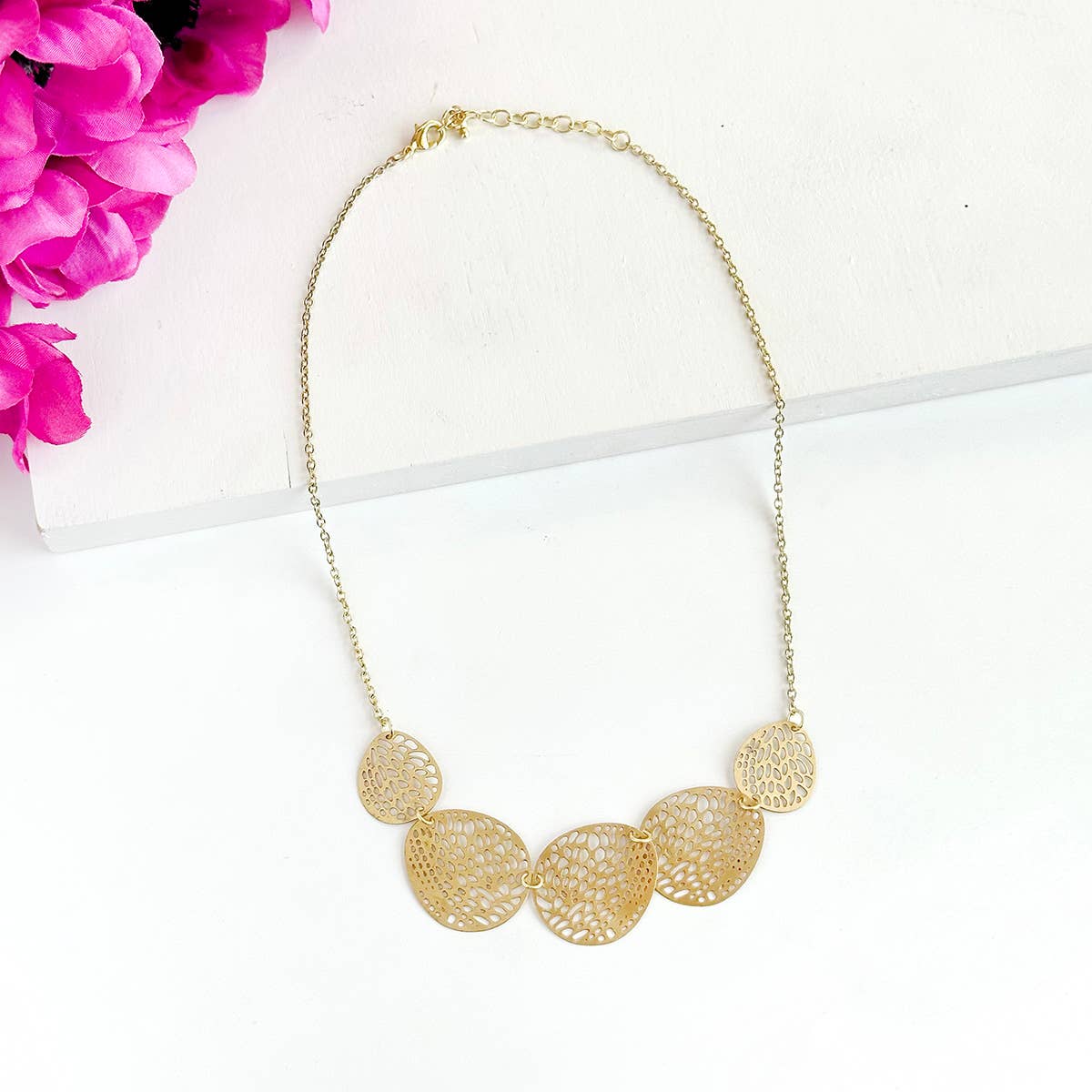 Gold Stenciled Leaf Necklace