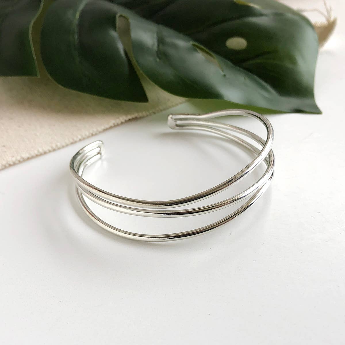 Silver Layered Waves Cuff